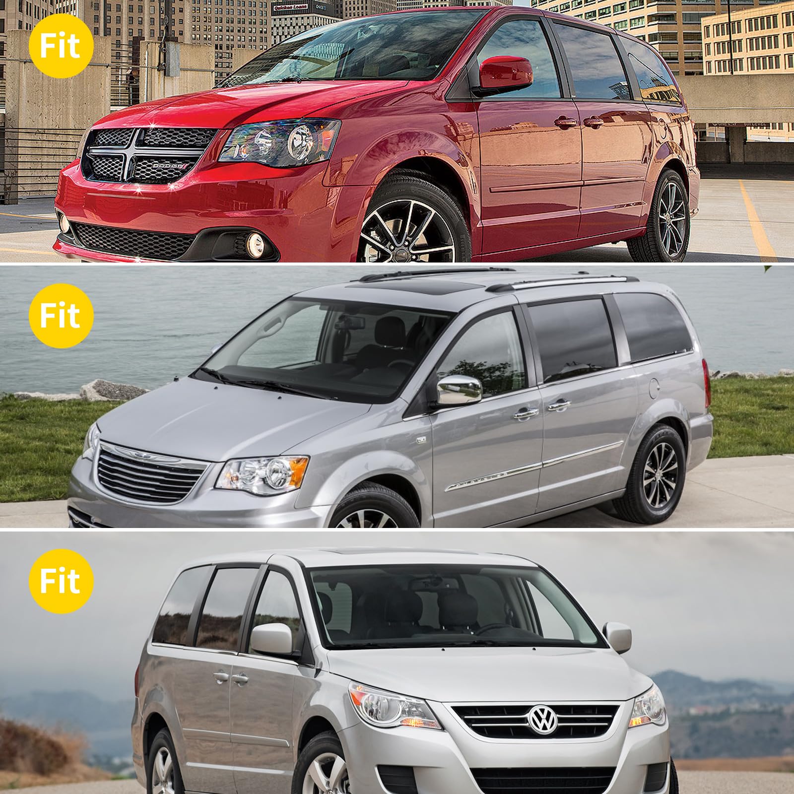Window Visor For 2008-2020 Dodge Grand Caravan & 2008-2016 Chrysler Town & Country, Out-Channel Rain Guards Shields Vent Deflect