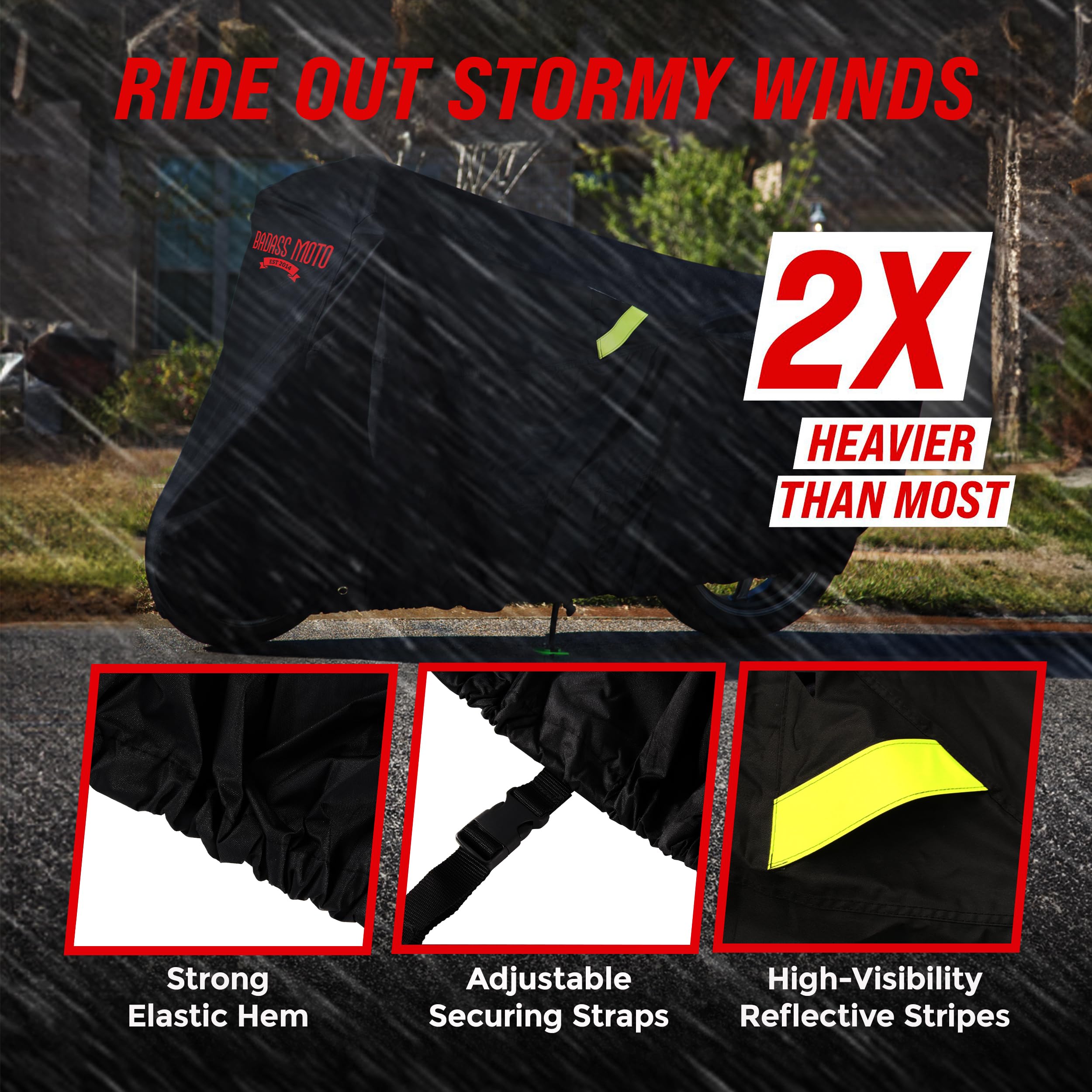 Badass Moto Heavy Duty Motorcycle Cover, Waterproof, XL, Badass Black, Fits Harley, BMW, Indian, Touring Bikes, Model 8542067393