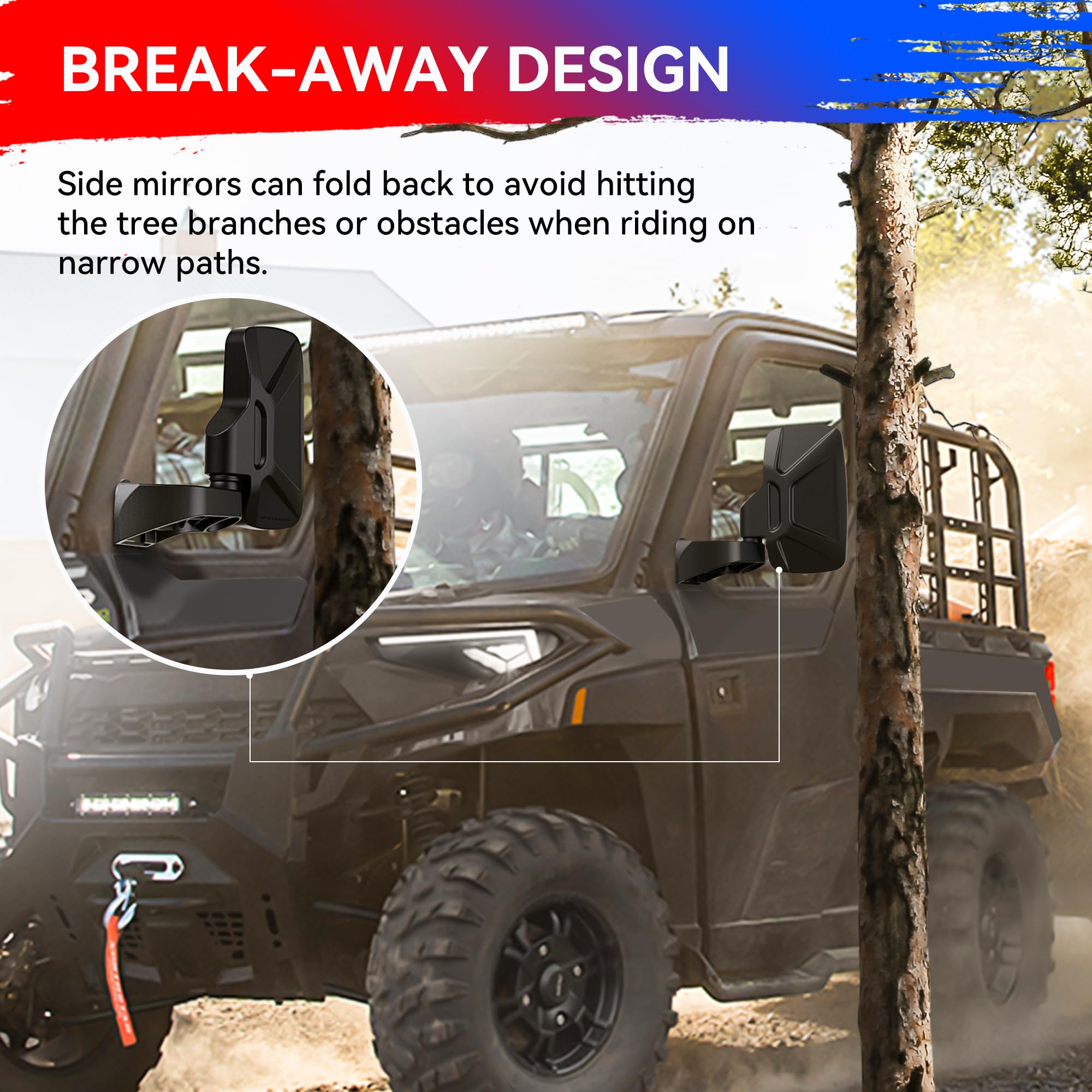 Ranger Side Rear View Mirrors Full-Door Mounted, GEVINFA UTV Side Mirrors for Polaris Ranger Door Compatible With 2018-24 Polari
