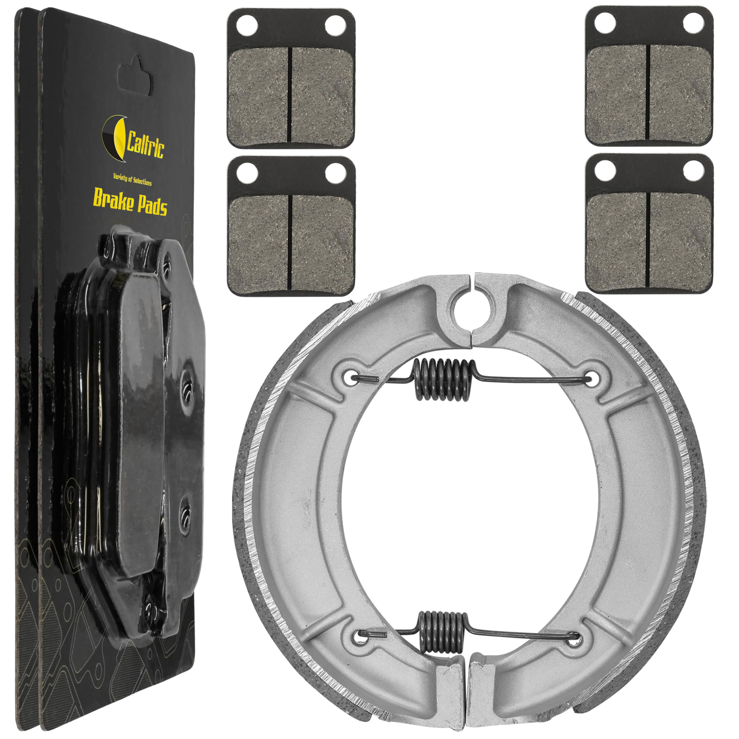 Caltric Front Brake Pads and Rear Brake Shoes Compatible with Yamaha Big Bear 400 YFM400 2WD 4WD 2000-2004