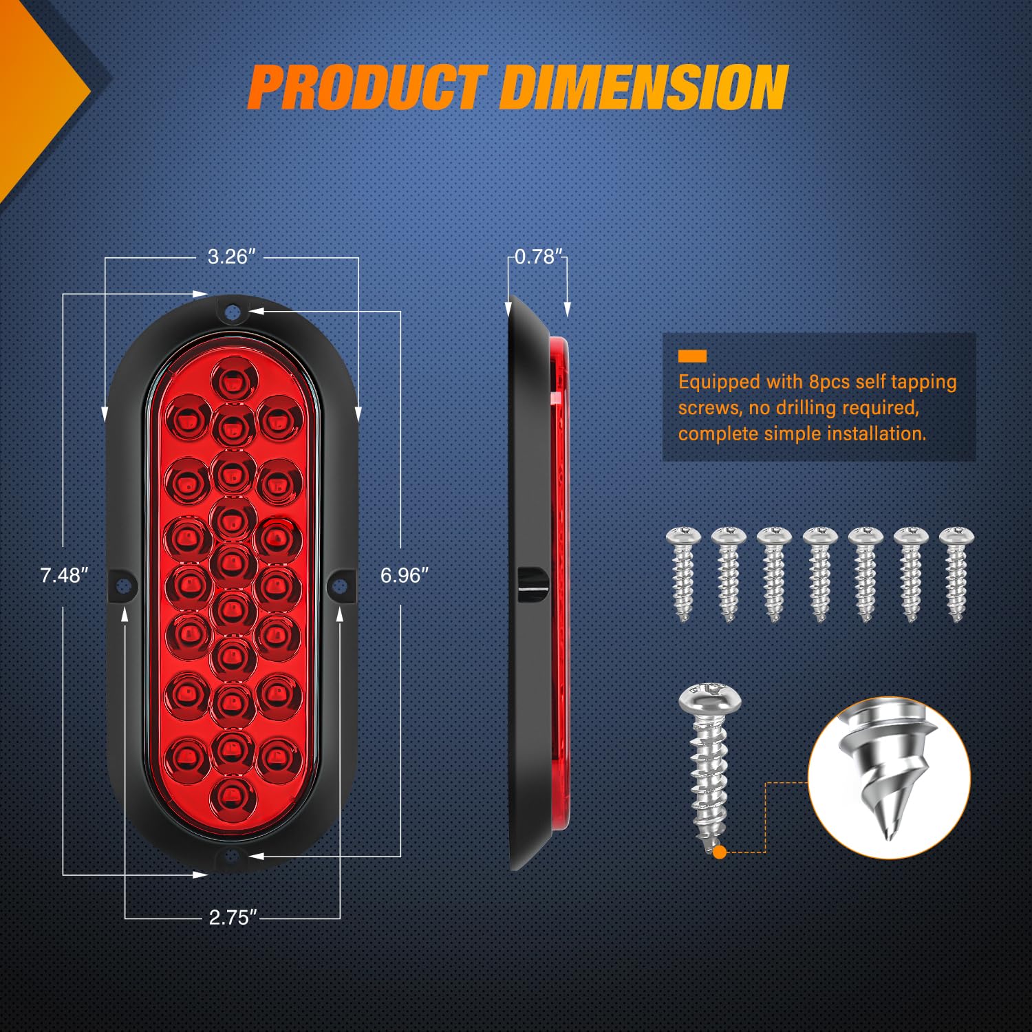 Nilight 6Inch Oval Tail Light 2Pcs Red 24Led Running Stop Brake Turn Surface Mount Marker Light Sealed Ip67 Waterproof Taillight