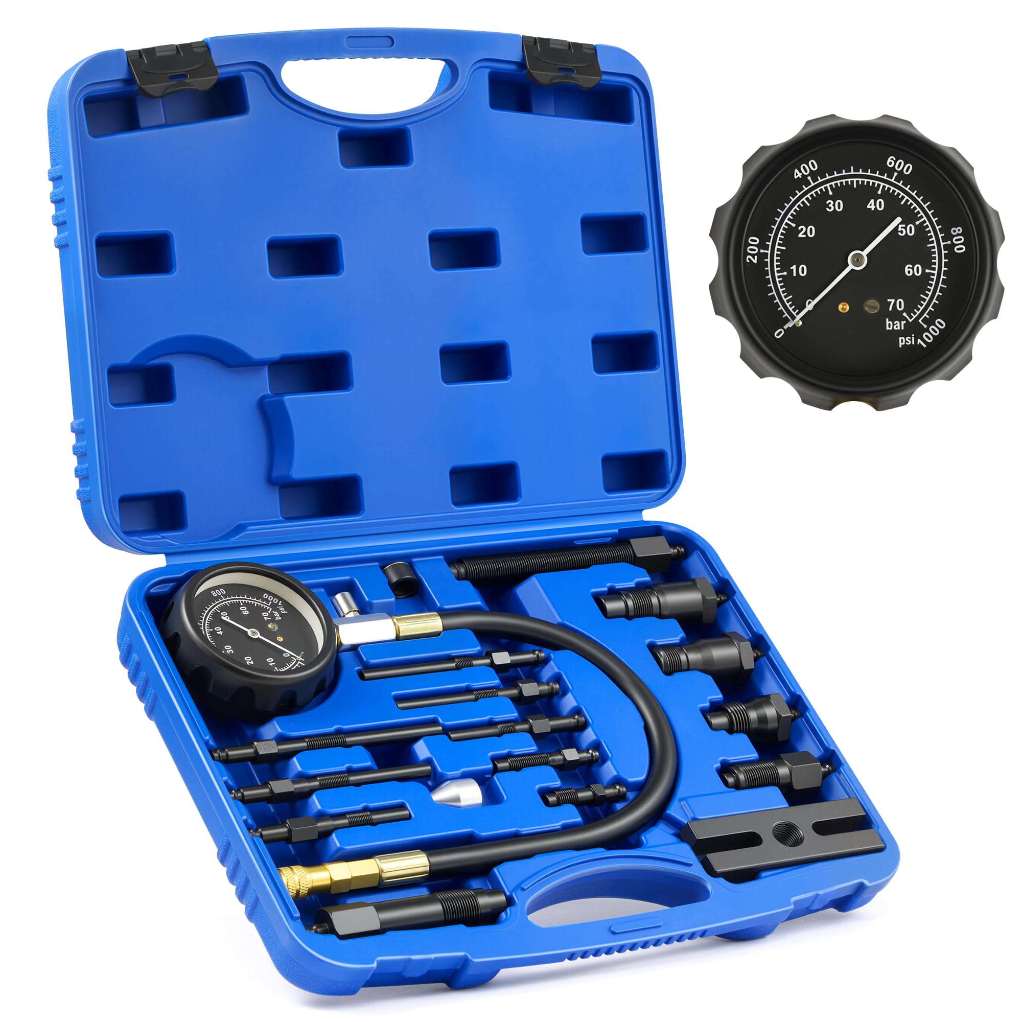 Orion Motor Tech Diesel Engine Compression Tester, 18pc Compression Tester Kit for Diesel Engines, Adjustable Diesel Pressure Te