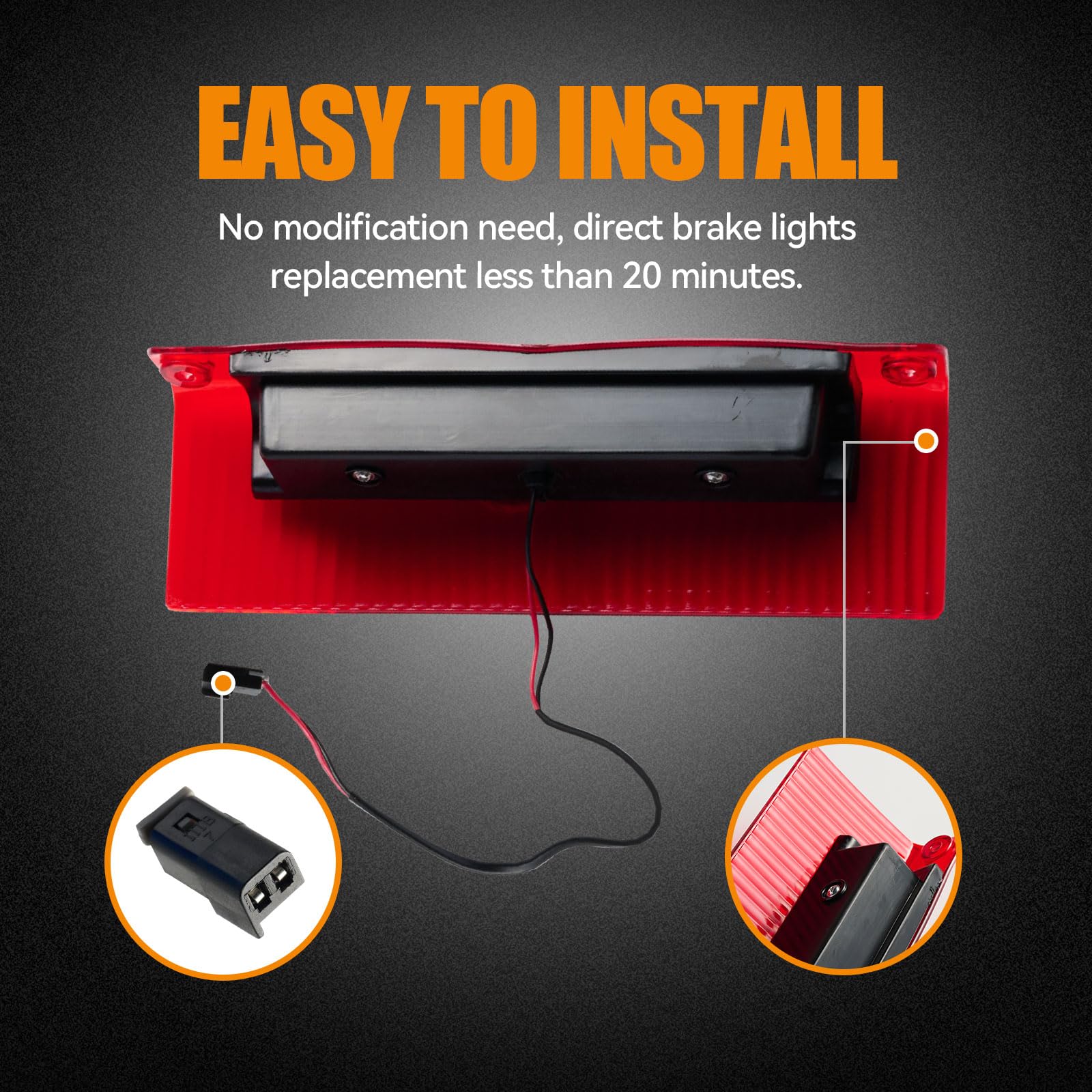 Cxdar LED Third Brake Light for 2003-2017 Chevy Express & GMC Savana, Waterproof, Red Lens