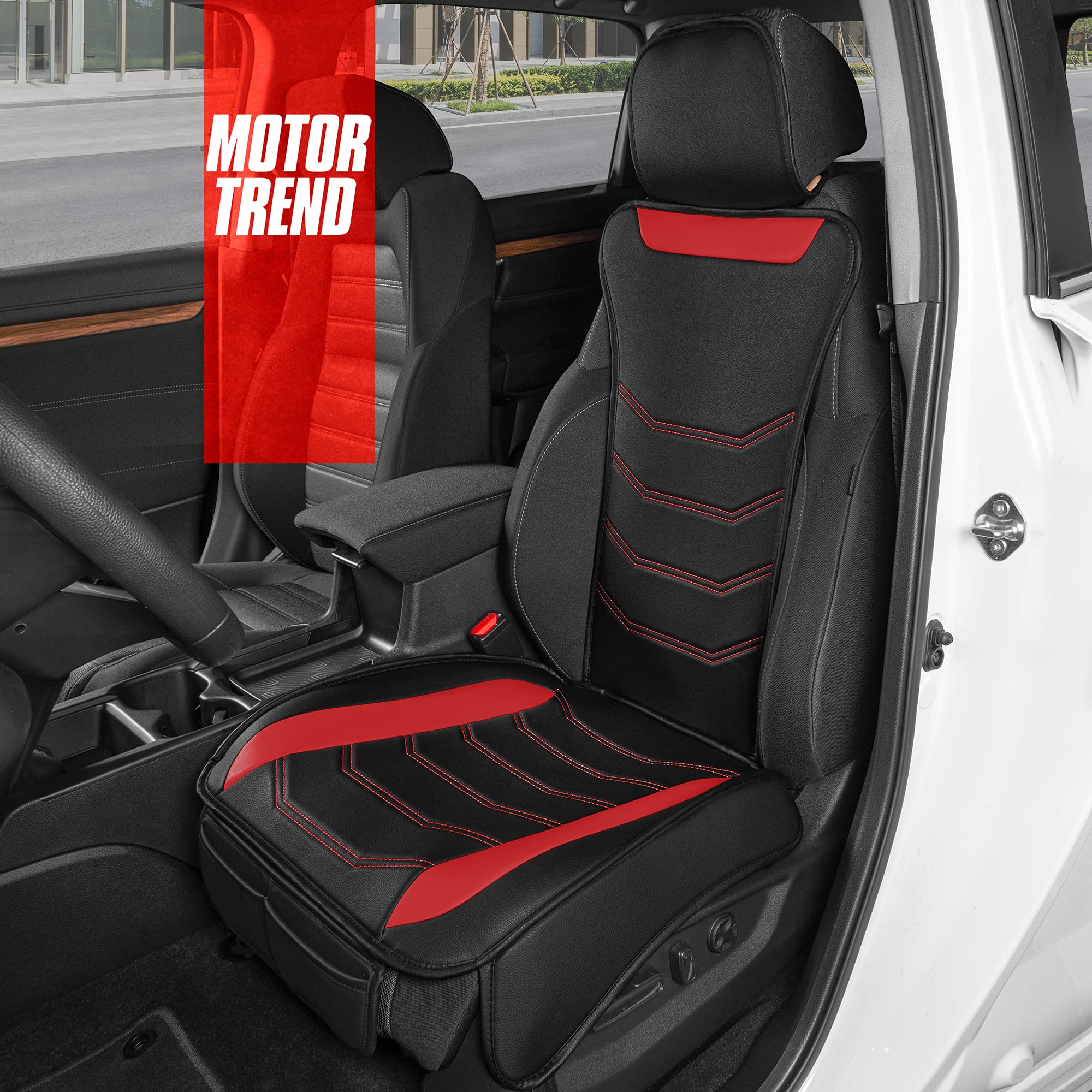 Motor Trend LuxeFit Red Faux Leather Front Seat Cover - Easy Installation, Model MTSC-9210-RD, Fits Most Cars, Trucks, SUVs