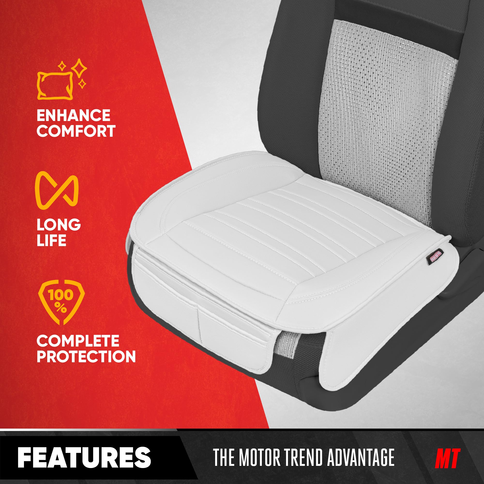Motor Trend Faux Leather Front Seat Cover for Cars - Set of 2 White Front Car Seat Covers for SUV & Truck with Storage Pockets -