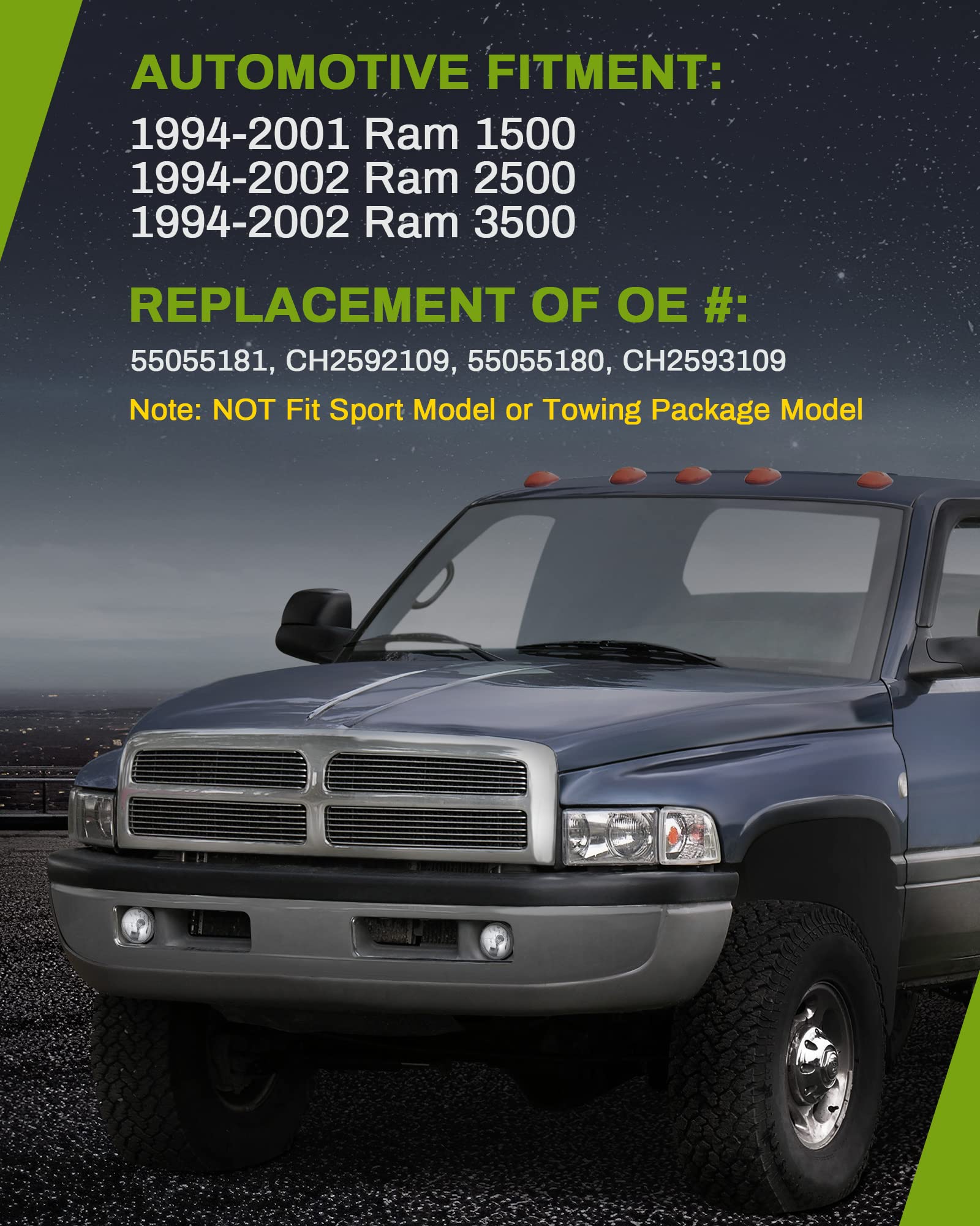 Autosaver88 Fog Lights Compatible With 94 95 96 97 98 99-01 Dodge Ram 1500 1994 1995 1996 1997 1998 1999 2000 2001 2002 Dodge Ra
