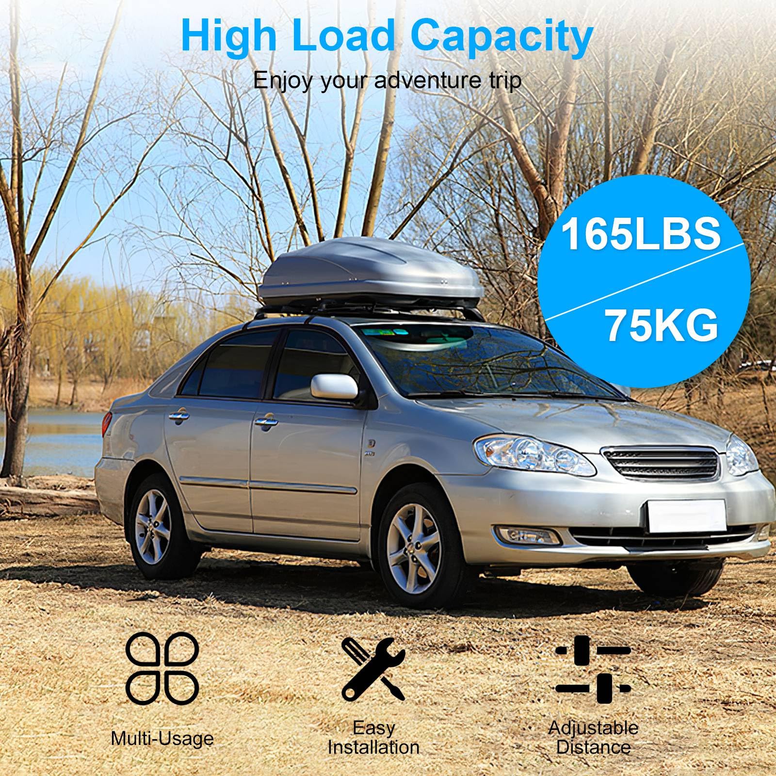 KOCASO 43" Universal Car Roof Rack, Aluminum Cross Bars, Anti-Theft Lock, 165LBS Load Capacity, Model J1995, Black