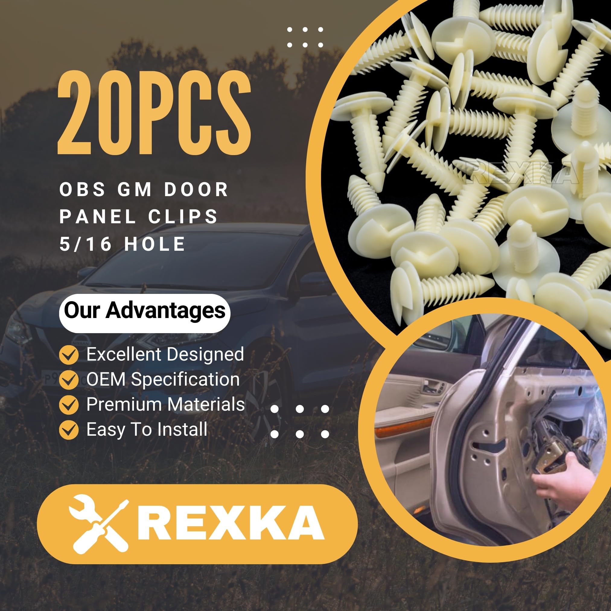 Rexka 20pcs Door Trim Panel Retainer Clips for GM Chevrolet Blazer Silverado GMC Yukon, Nylon, One Size