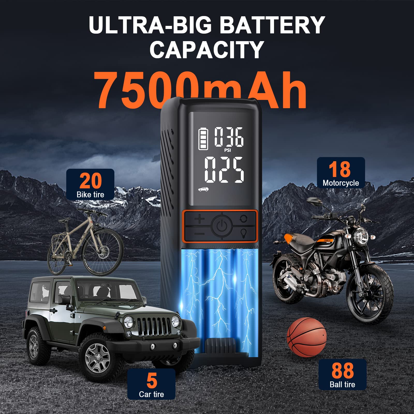 Gooloo Gt160 Tire Inflator Portable Air Compressor, 160Psi 4X Fast Portable Air Pump For Car Tires, 7500Mah Cordless Tire Pump W