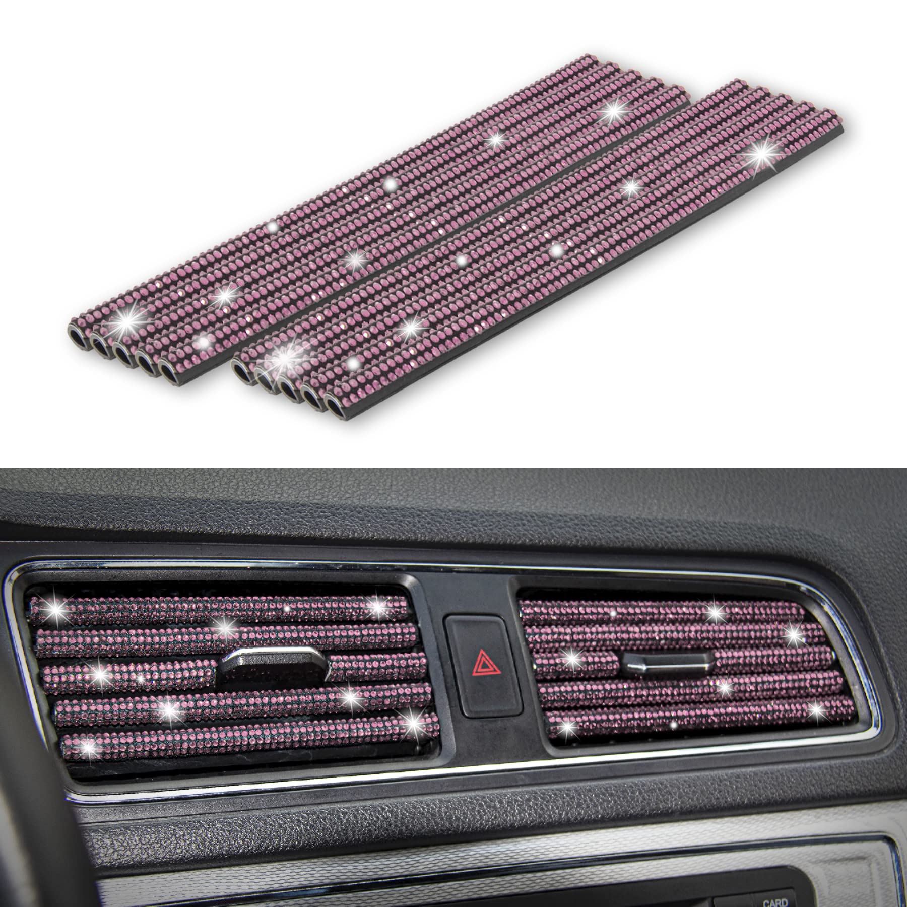 Livtee Bling Car Air Vent Outlet Moulding Trim, 10Pcs Car Air Conditioner Decoration Strip, Bling Rhinestone Diamond Car Interior Accessories For Women And Teens, Pink