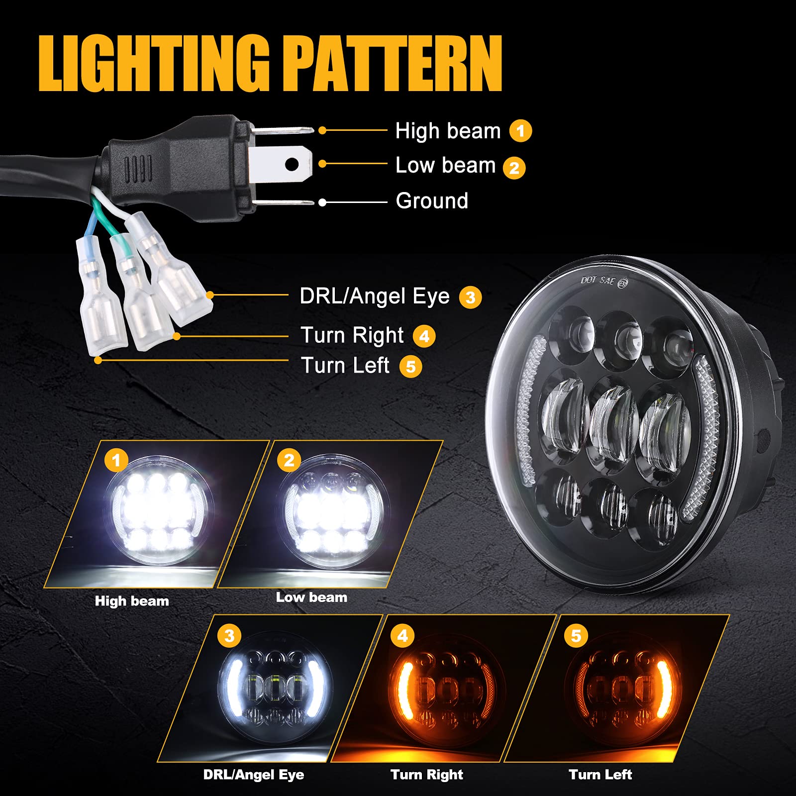 Suparee 5-3/4    5.75 Inch Led Headlight With Halo Drl Turn Signal For Dyna Street Bob Super Wide Glide Low Rider Night Rod Trai