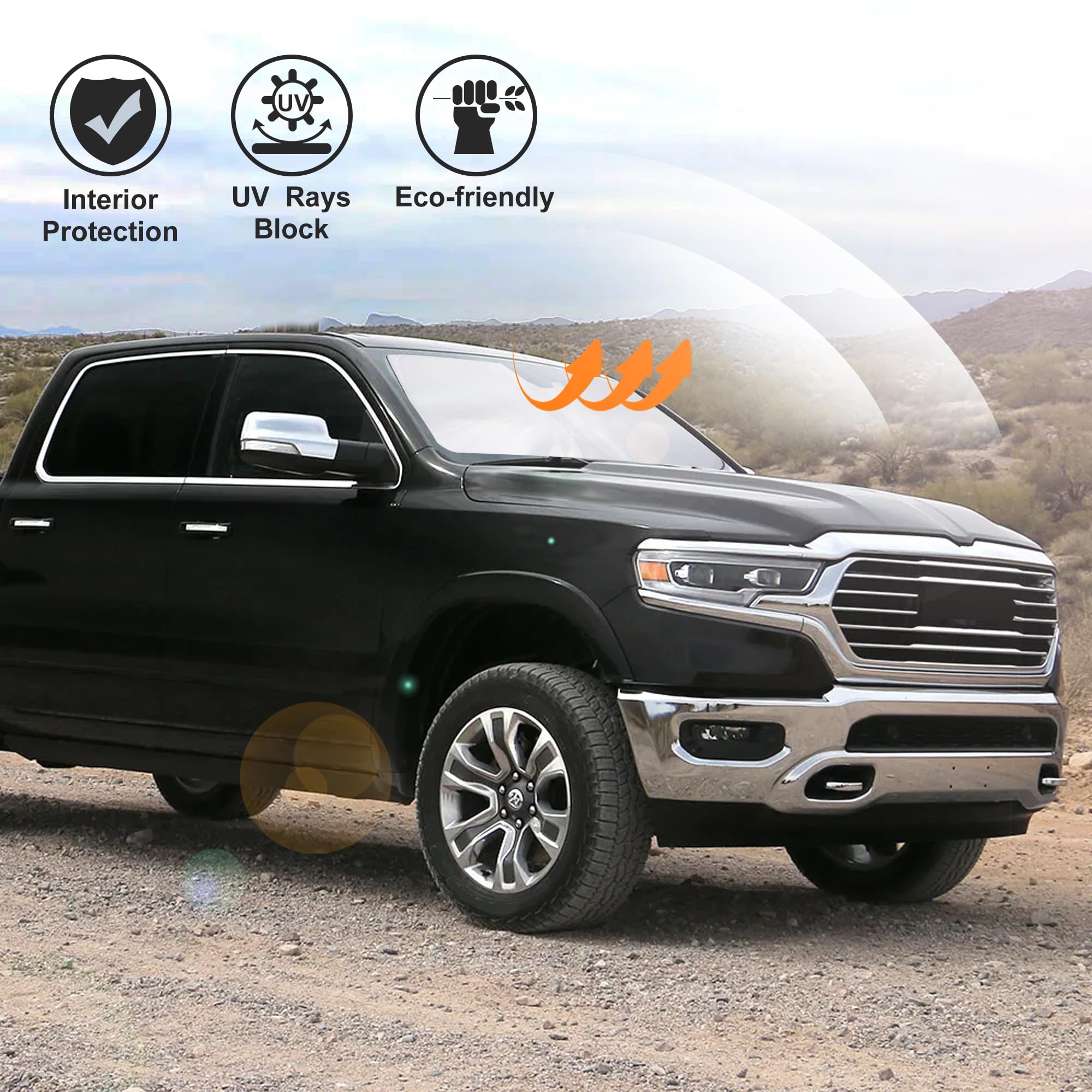 Windshield Sun Shade For 2019-2024 2025 Dodge Ram 1500 Accessories Crewcab,Megacab Pickup,2Dr Regularcab,4Dr Quadcab Custom Fit