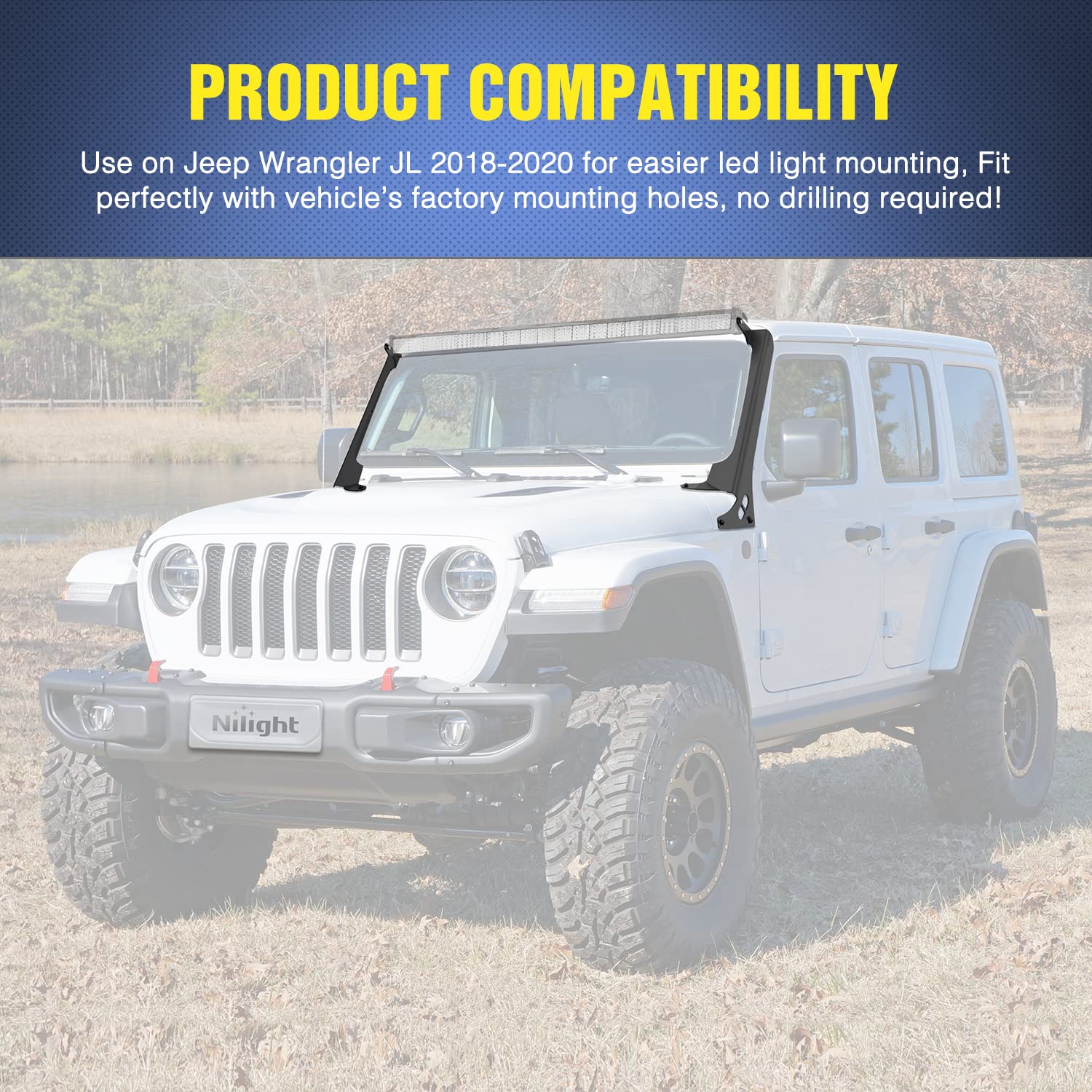 Nilight Windshield Frame Mounting Bracket For 52Inch Led Light Bar For 2018 2019 2020 2021 2022 2023 Wrangler Jl/Jlu Unlimited,