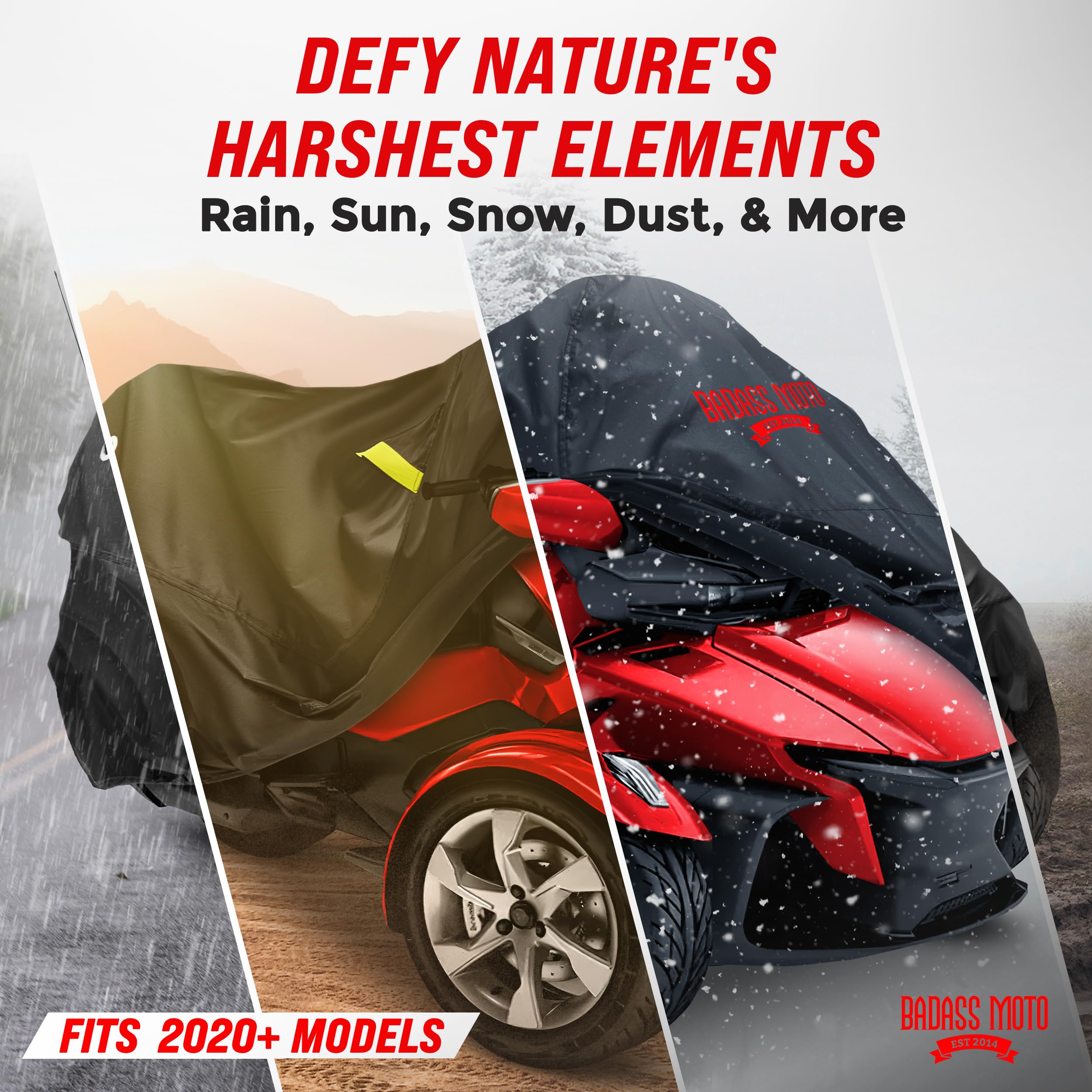 Badass Moto Can Am Spyder RT Cover - Waterproof, Durable, All Season, 112"L x 62"W x 57"H, Badass Black, Model CANAMRT, 2020