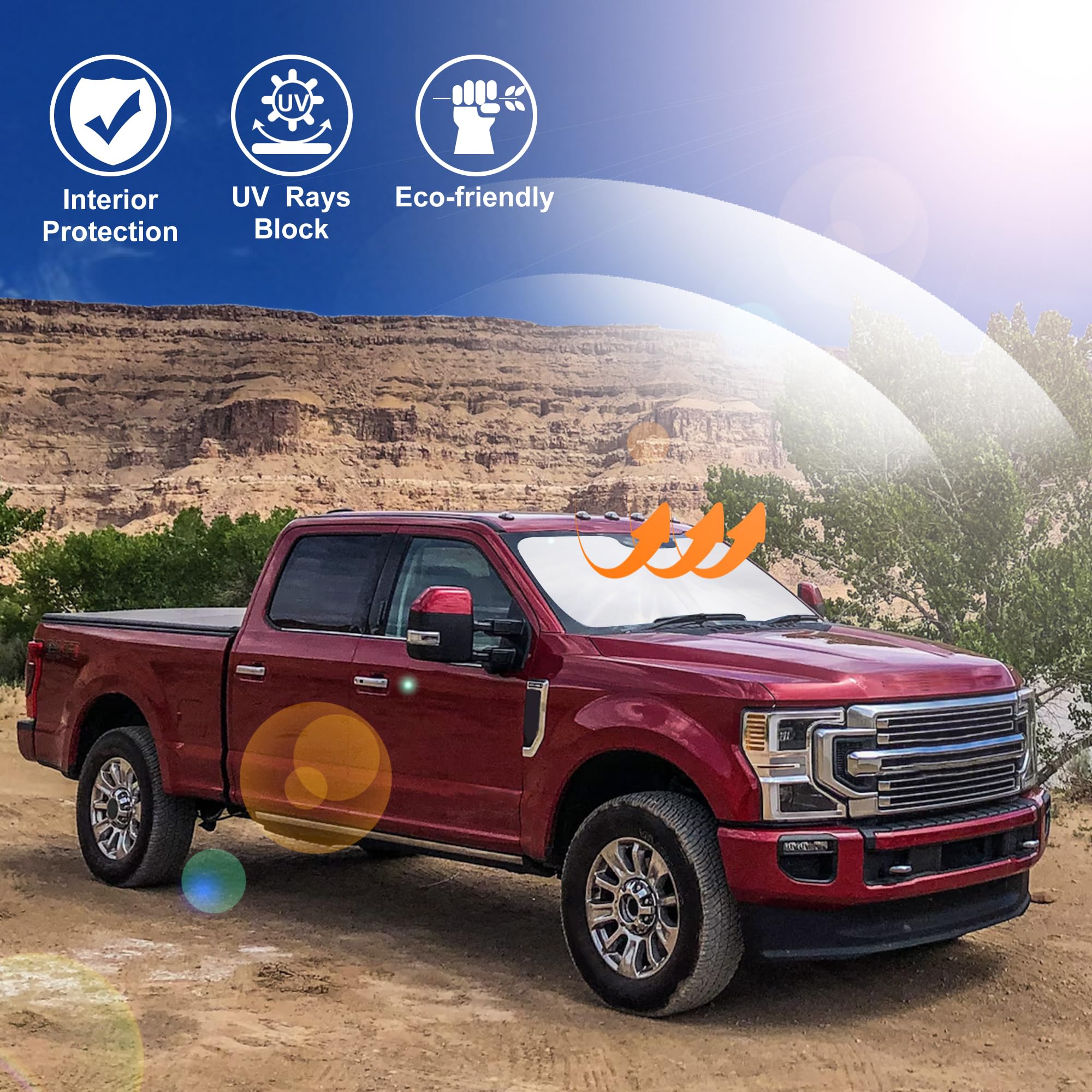 Windshield Sun Shade Custom Fit For 2017-2022 Ford Super Duty F250 F350 F450 F550 Accessories Front Window Sunshade Keep Car Coo