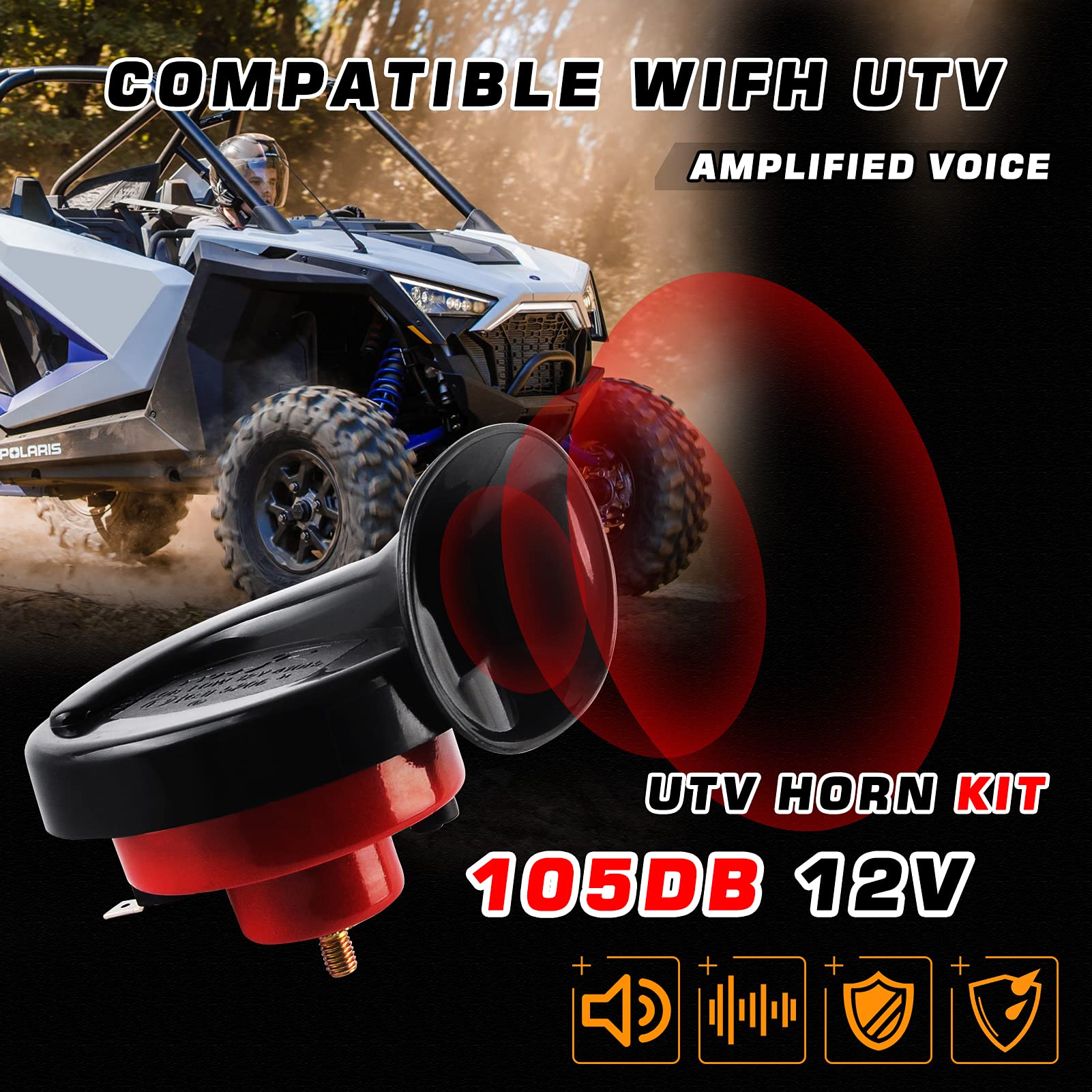 FURYENGRAVER Loud UTV Horn Kit - 12V RZR Horn with Rocker Switch for Polaris RZR, Ranger, PRO XP, Can Am, Up to 2021