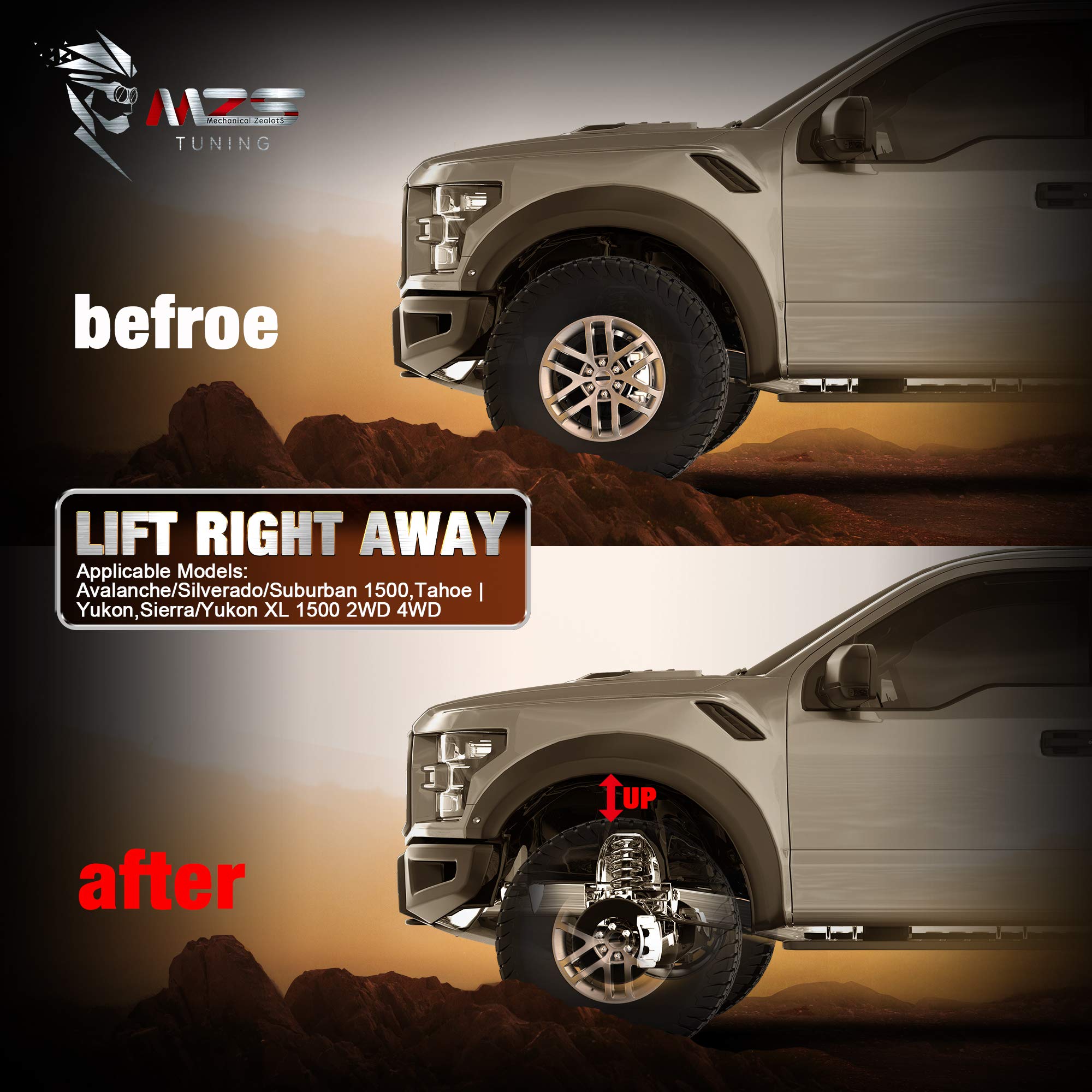 MZS 1/2" Front Leveling Kit Lift Strut Spacers for 2007-2025 Tahoe, Silverado, Sierra - Aluminum, Compatible with 2WD/4WD