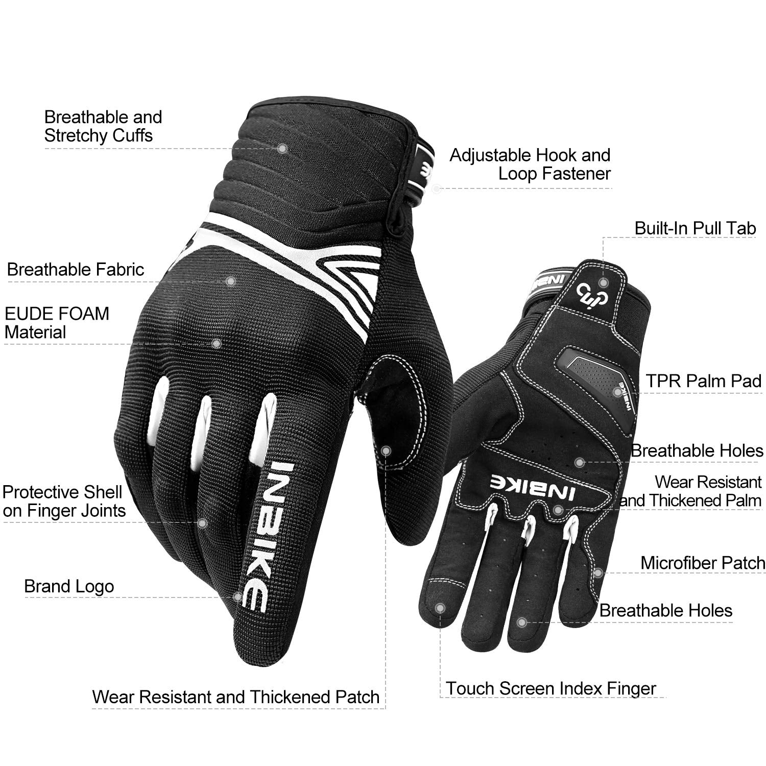 Inbike Breathable Mesh Motorcycle Gloves Touchscreen With Tpr Palm Pad Hard Knuckles Black White Medium