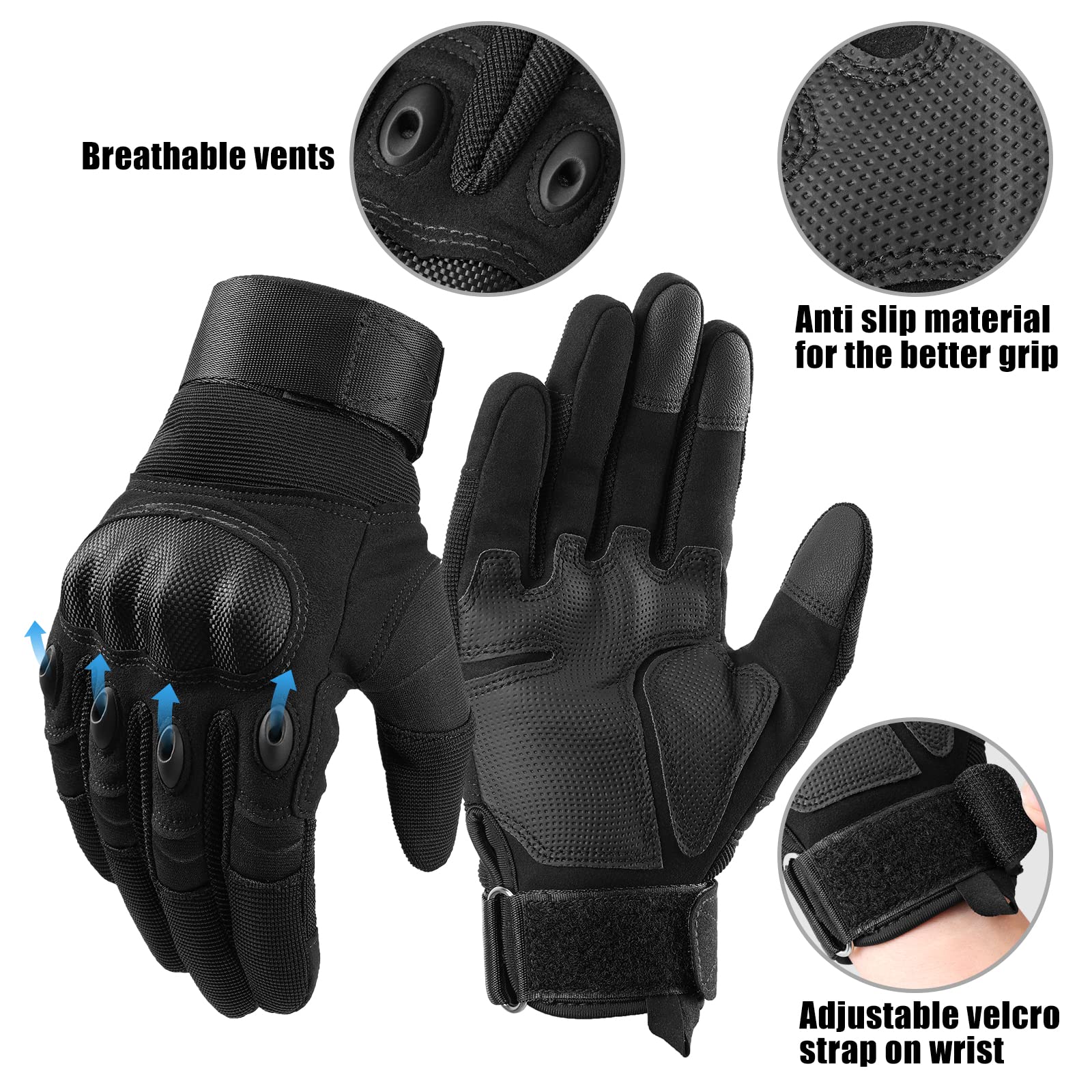 Cierto Motorcycle Gloves For Men And Women | Touch Screen Hard Knuckle Gloves | Breathable & Anti-Slip Gloves With Adjustable Wrist For Motorcycling/Atv/Motocross
