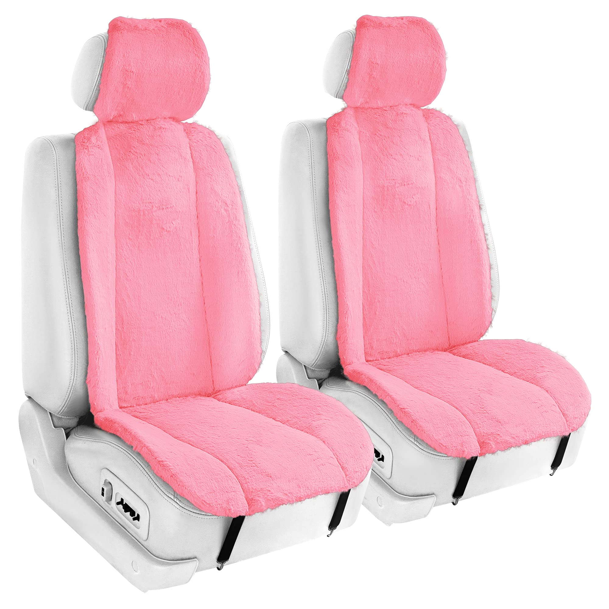 FH Group Front Set Faux Rabbit Fur Car Seat Cover Cushions, Universal Fit, Airbag Compatible, Seat Cover for SUV, Sedan, Van, Pi