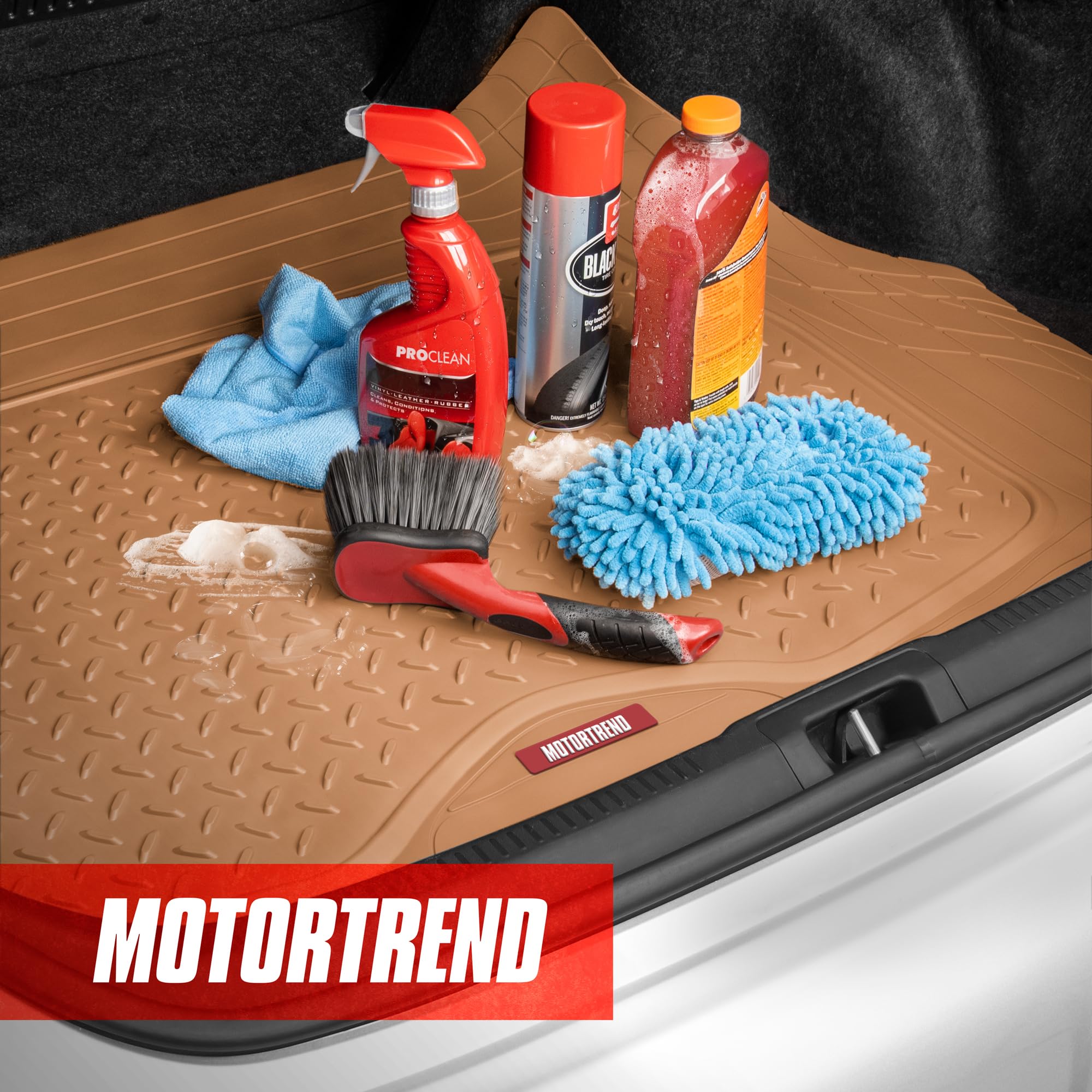 Motor Trend 4pc Beige Car Floor Mats Set Rubber Tortoise Liners w/ Cargo for Auto SUV Trucks
