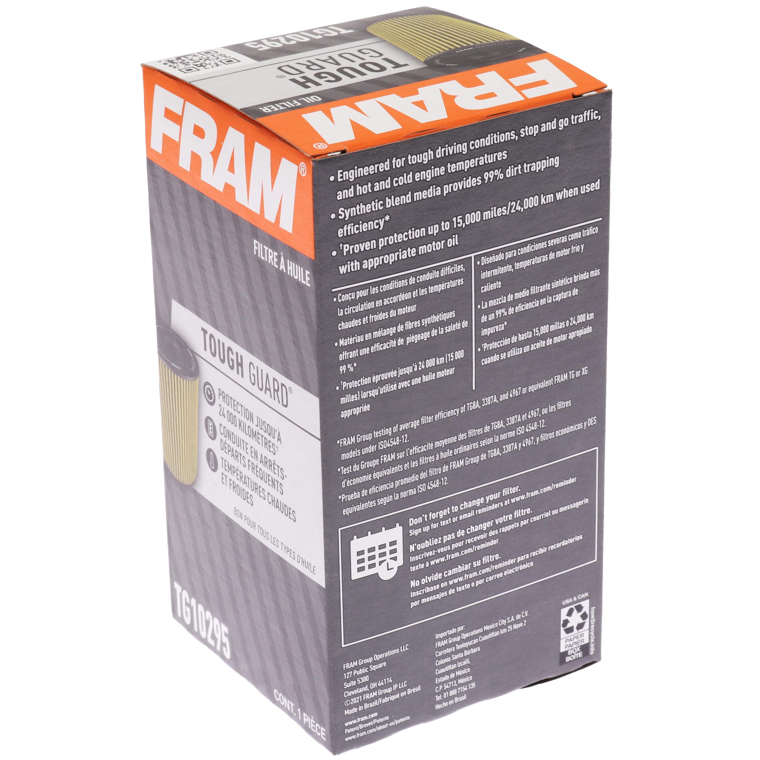 Fram Tough Guard Replacement Cartridge Oil Filter Tg10295, Designed For Interval Full-Flow Conventional And Synthetic Oil Change
