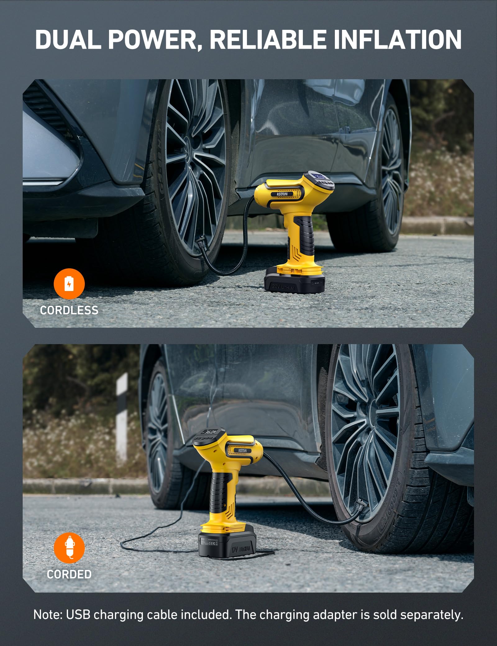 Astroai Tire Inflator Air Compressor Cordless Car Tire Pump With 20V Rechargeable Li-Ion Battery 150 Psi Portable Handheld Air P