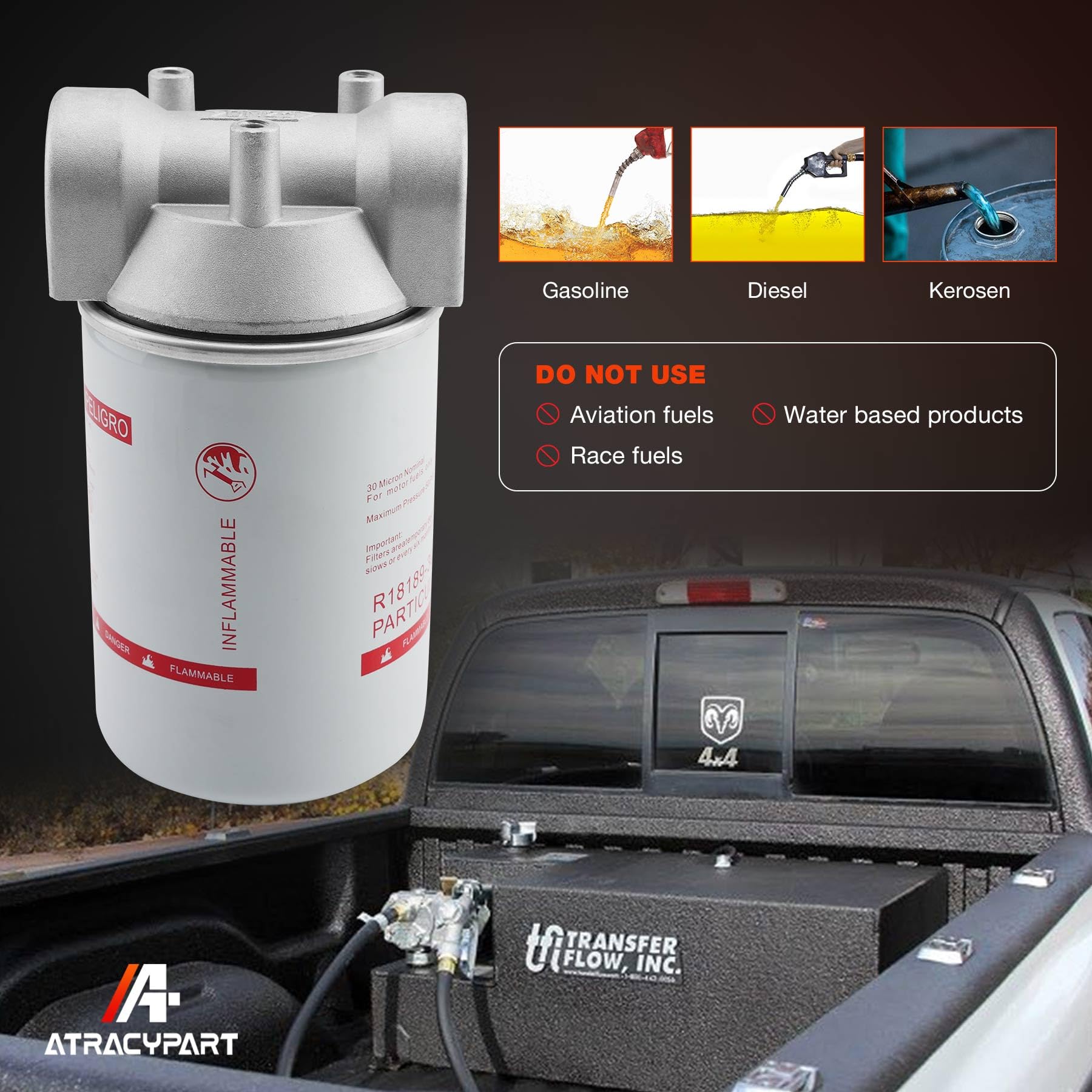 3/4    NPT Fuel Tank Filter, High Flow 30 Micron Spin-on Cartridge Style for Mobile and Stationary Diesel Transfer Pump