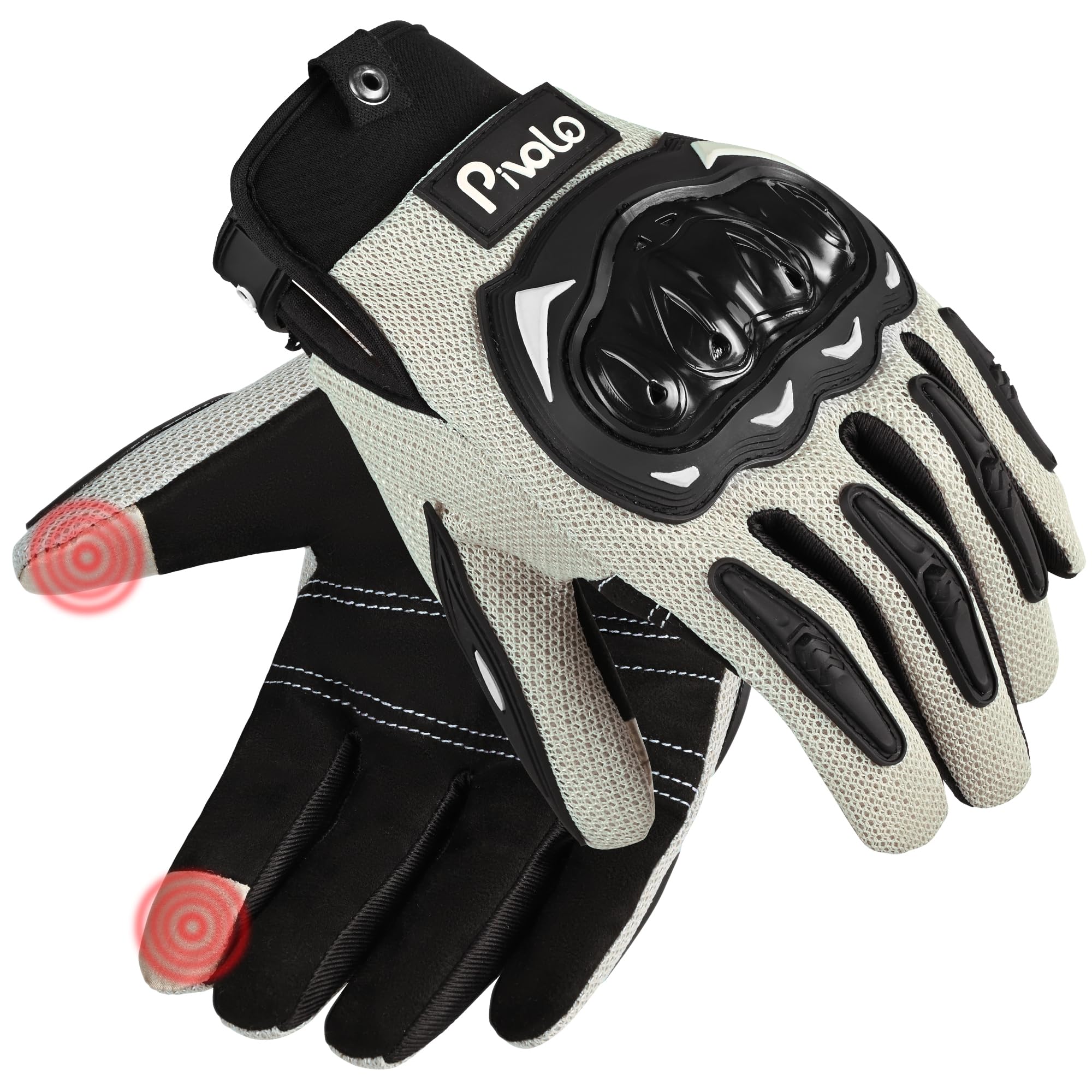 Pivalo Full Finger Riding Gloves | Touch Screen Sensitivity, Strong Knuckle Protection, Breathable Mesh AntiSlip Palm Grip | Ri