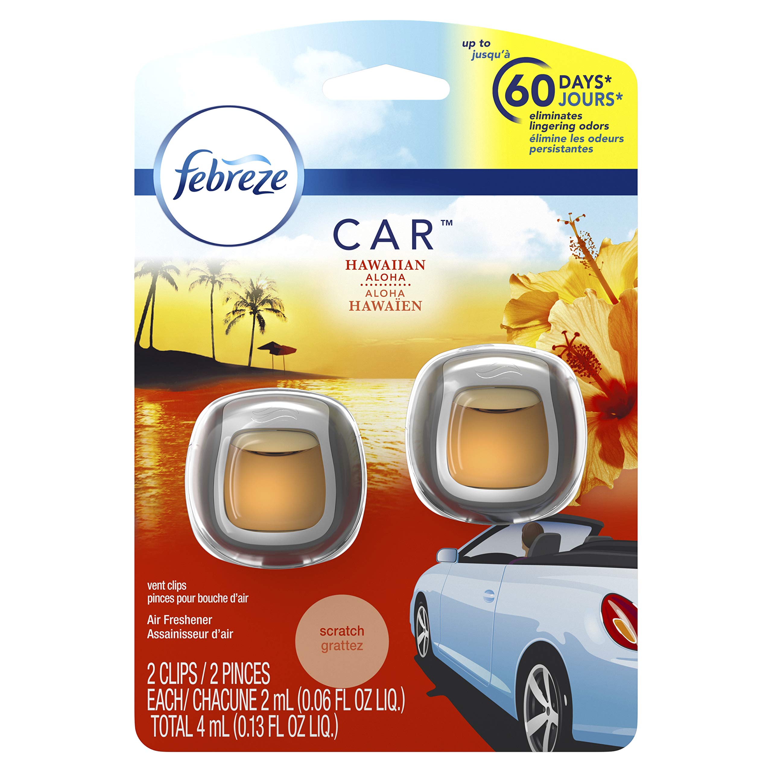 Febreze Car Air Fresheners, Hawaiian Aloha, Odor Fighter For Strong Odors Car Vent Clips (16 Count)