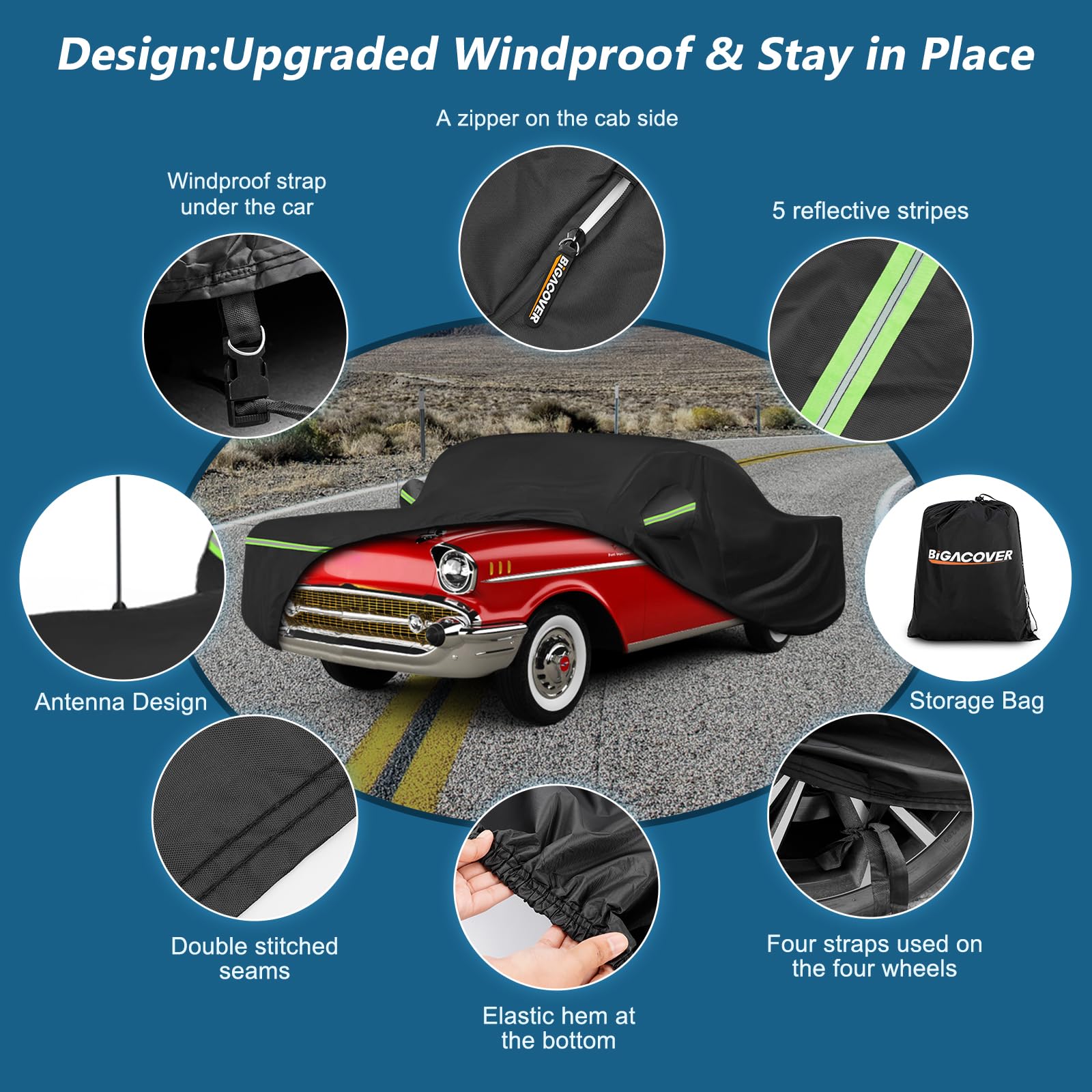 Waterproof Car Covers for Chevrolet Bel Air/150/210 1950-1957 Sedan/Coupe/Hardtop, 420D Oxford Cloth Sun Heat Protection Outdoor