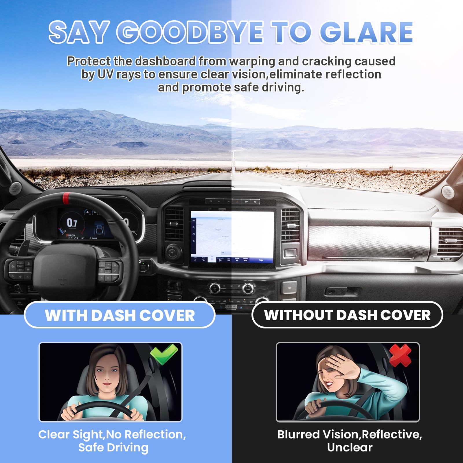 Sunsdrew F150 Dash Cover Mat for 2021-2025 Ford F150, Suede, Black, Sun Shade, Dashboard Protector