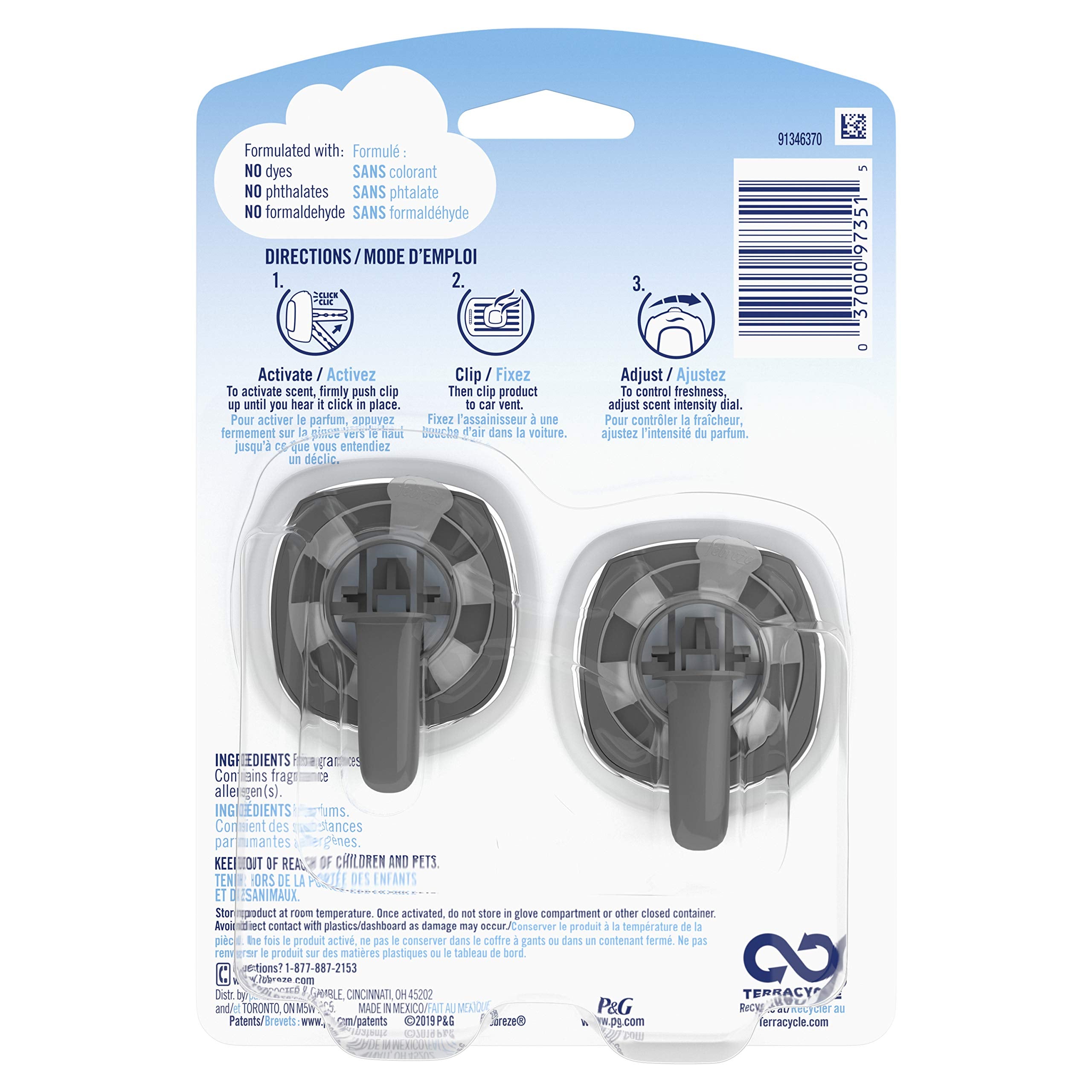 Febreze Car Odor-Eliminating Air Freshener Vent Clip With Gain Scent, Moonlight Breeze, 2 Count
