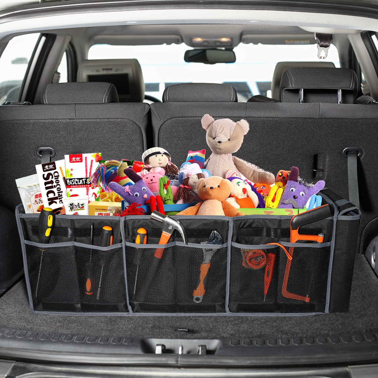 Earond Car Trunk Organizer With Lid,Collapsible Car Storage Organizer With Multi Compartments And Securing Straps For Suv,Sedan,
