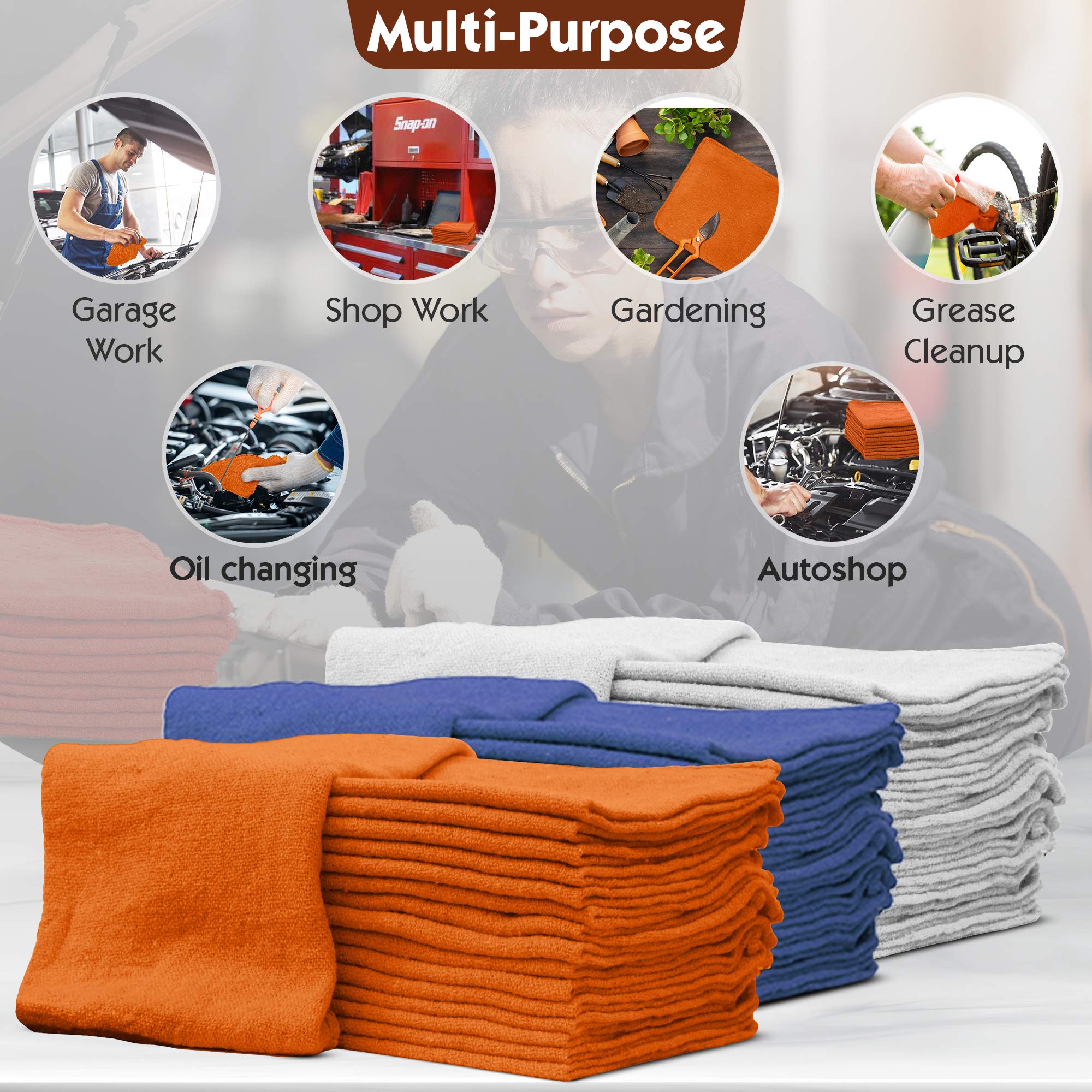 Nabob Wipers Auto Mechanic Shop Towels 25 Pack Shop Rags 100% Cotton Size 14''X14'' Commercial Grade?(25?Pack,?Orange)