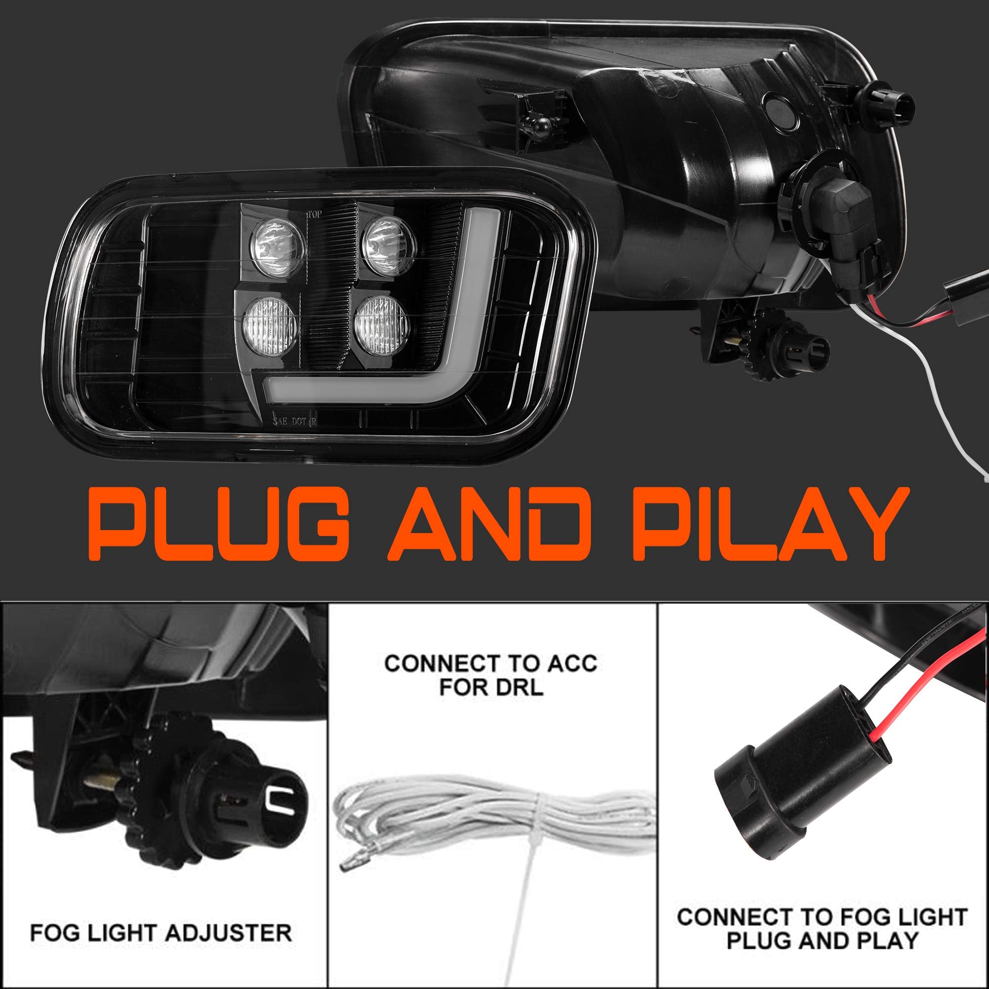 DRFG LED Fog Light with Daytime Running Light for 2009-2012 Dodge Ram 1500, 2010-2017 2500/3500, White
