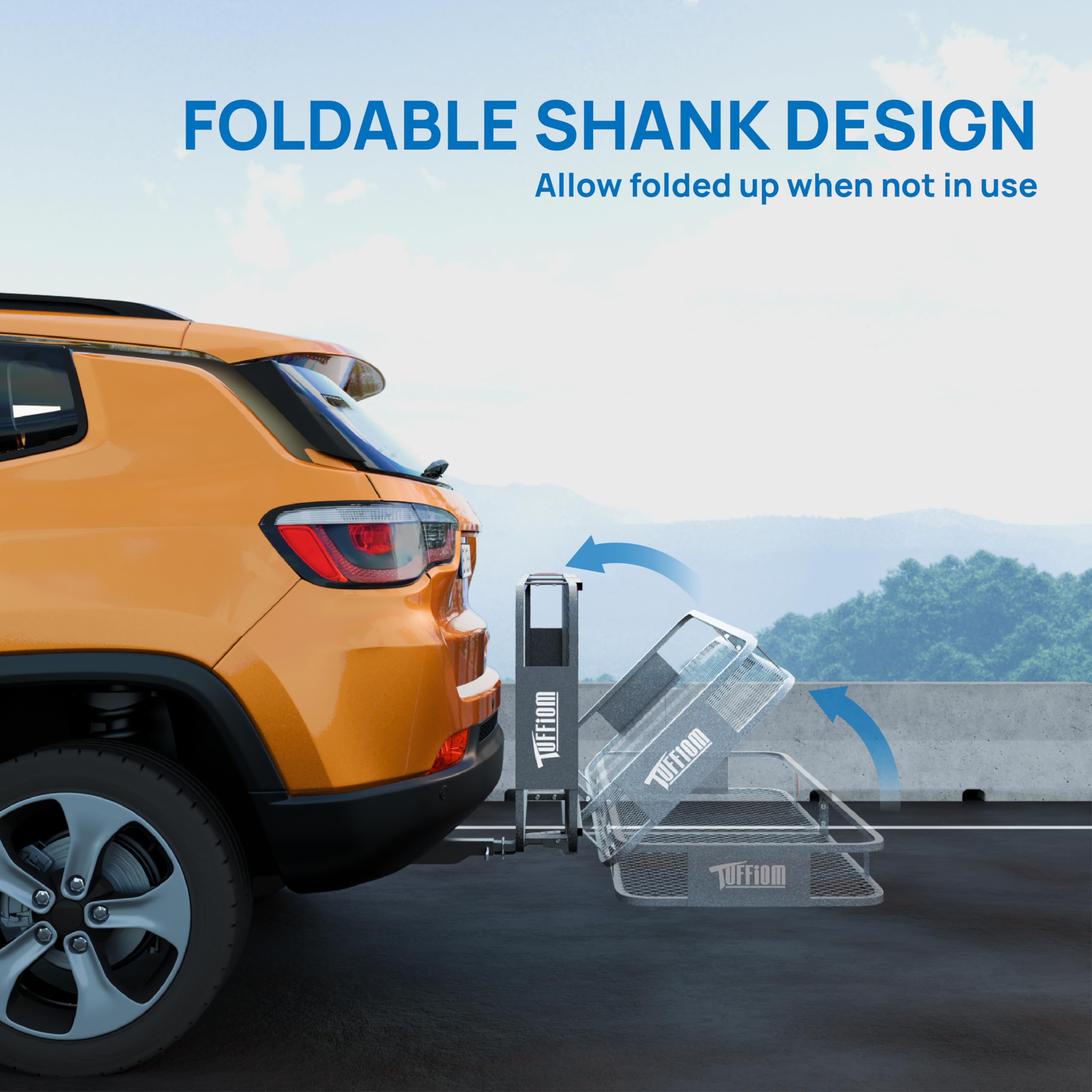TUFFIOM Folding Hitch Mount Cargo Carrier - 500lbs Steel Luggage Rack, 60"x20"x6", Dark Grey, with Net, Waterproof Bag & Straps
