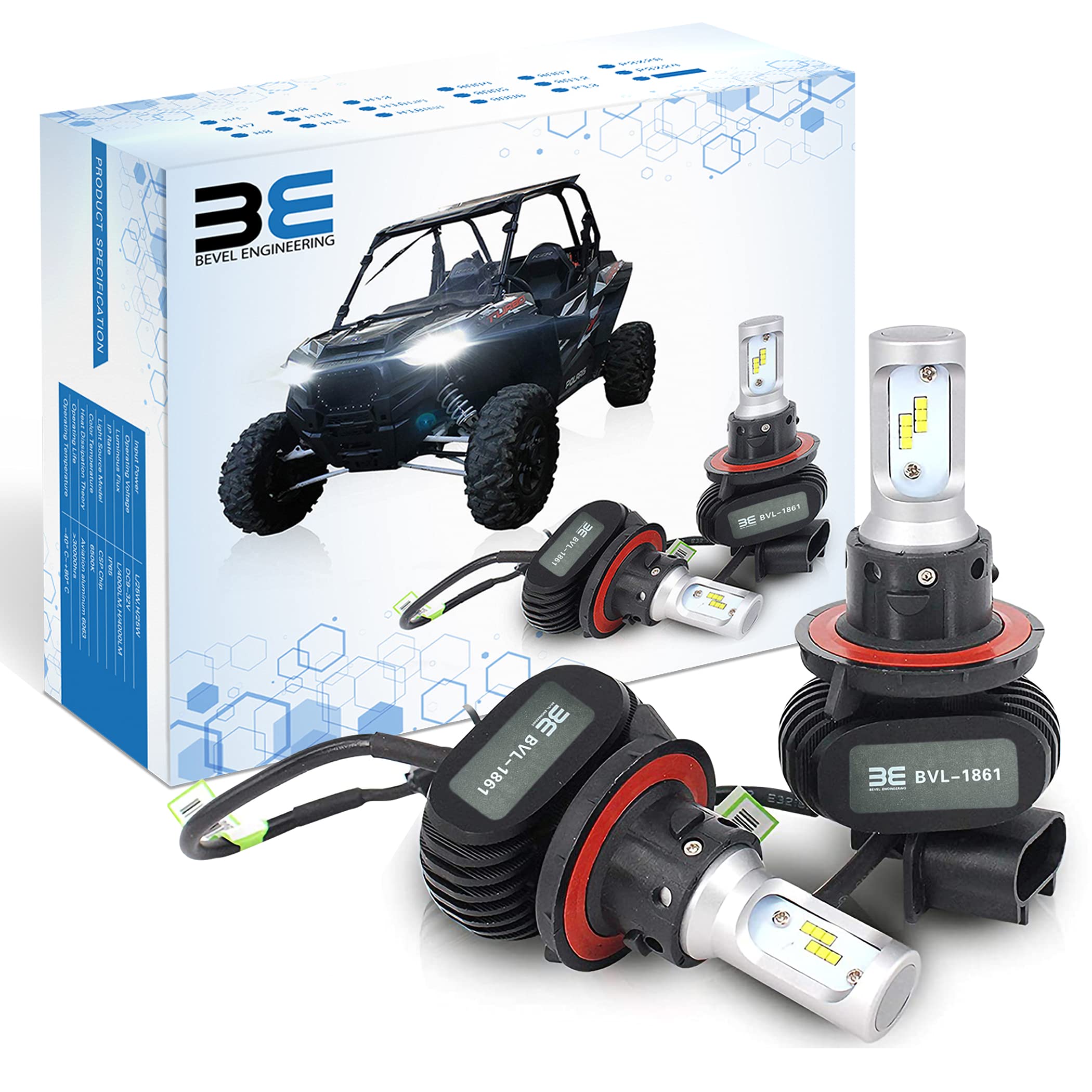 Bevel Engineering Premium LED Upgrade Kit - H13/9008 LED Headlight Kit - Compatible with Polaris - Ranger - RZR General - 2 Pack