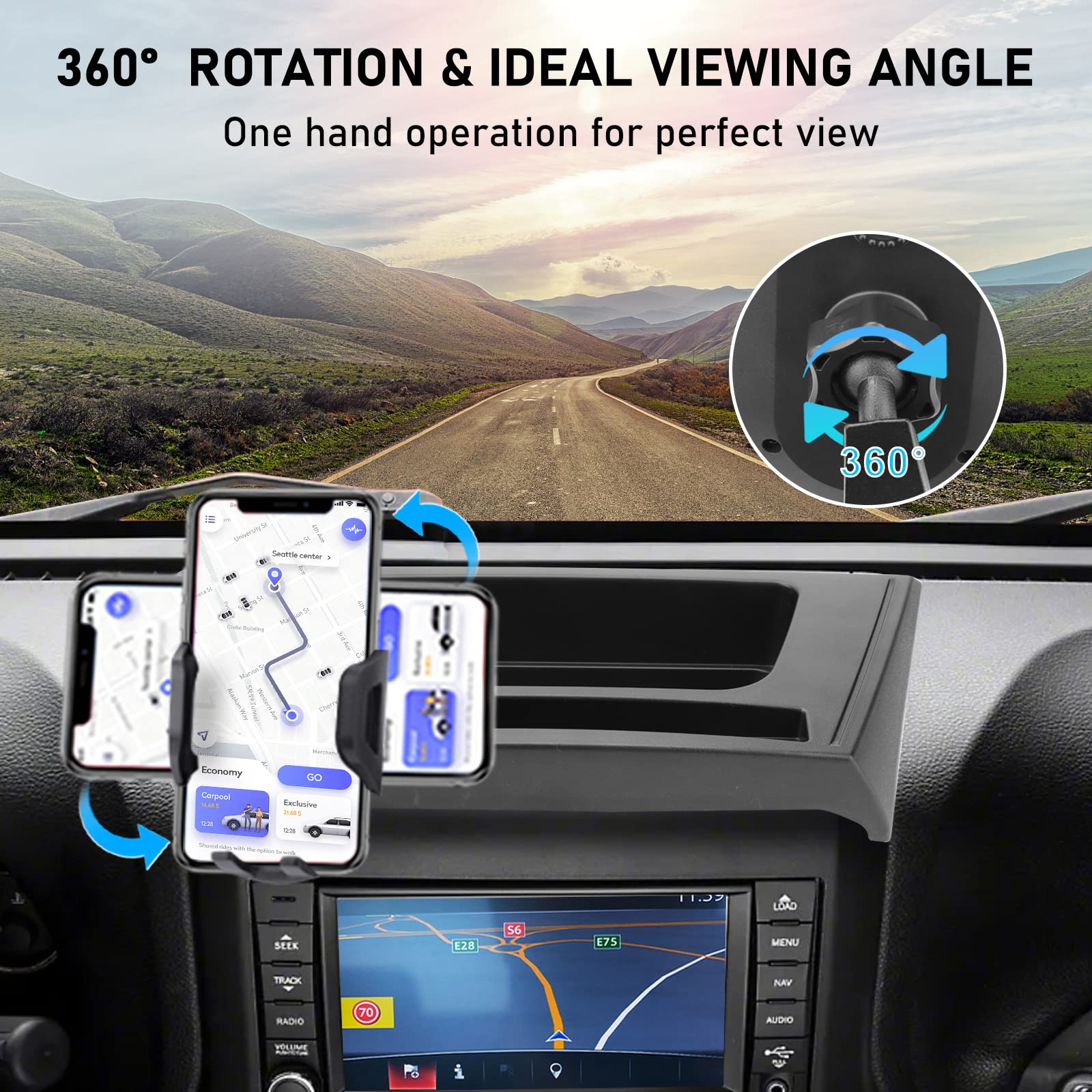 Kaishengyuan Upgraded Phone Mount For 2011-2017 Jeep Wrangler Jk Jku, Multi-Mount Phone Holder Dash Tray Storage Box System Kit With Extension Arm Metal Rod