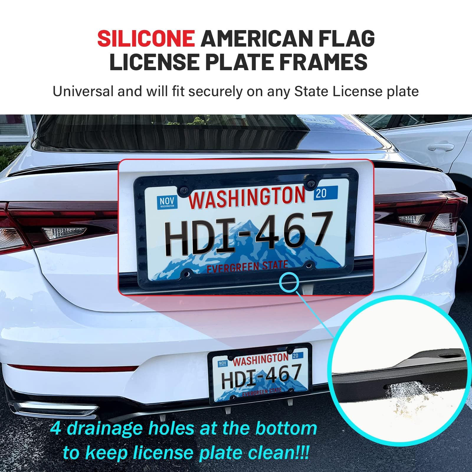 RED WOLF Silicone License Plate Frame American Flag Auto Tag, Subdued 3D Stars and Stripes USA Flag Front Rear License Plate Bra