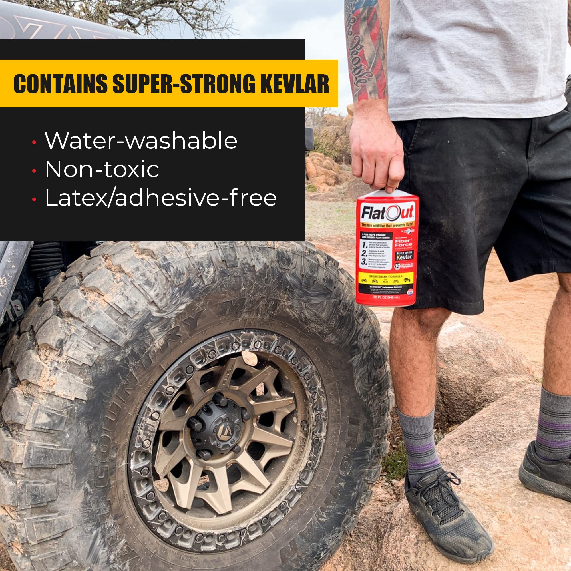 FlatOut Tire Sealant Sportsman Formula - 32-Ounce Bottle, Prevents Flat Tires, Seals Leaks, Contains Kevlar, 1-Pack
