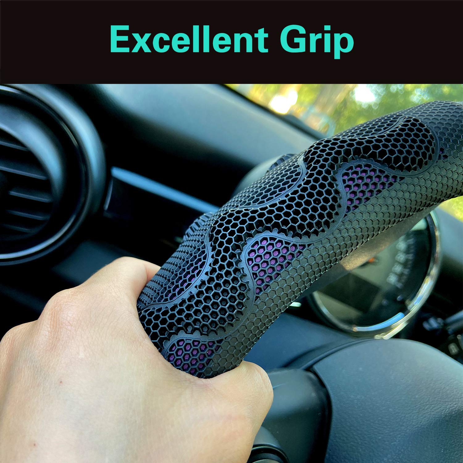 Pinctrot Small Size Steering Wheel Cover Great Grip With 3D Honeycomb Anti-Slip Design, 14 Inch (Purple)