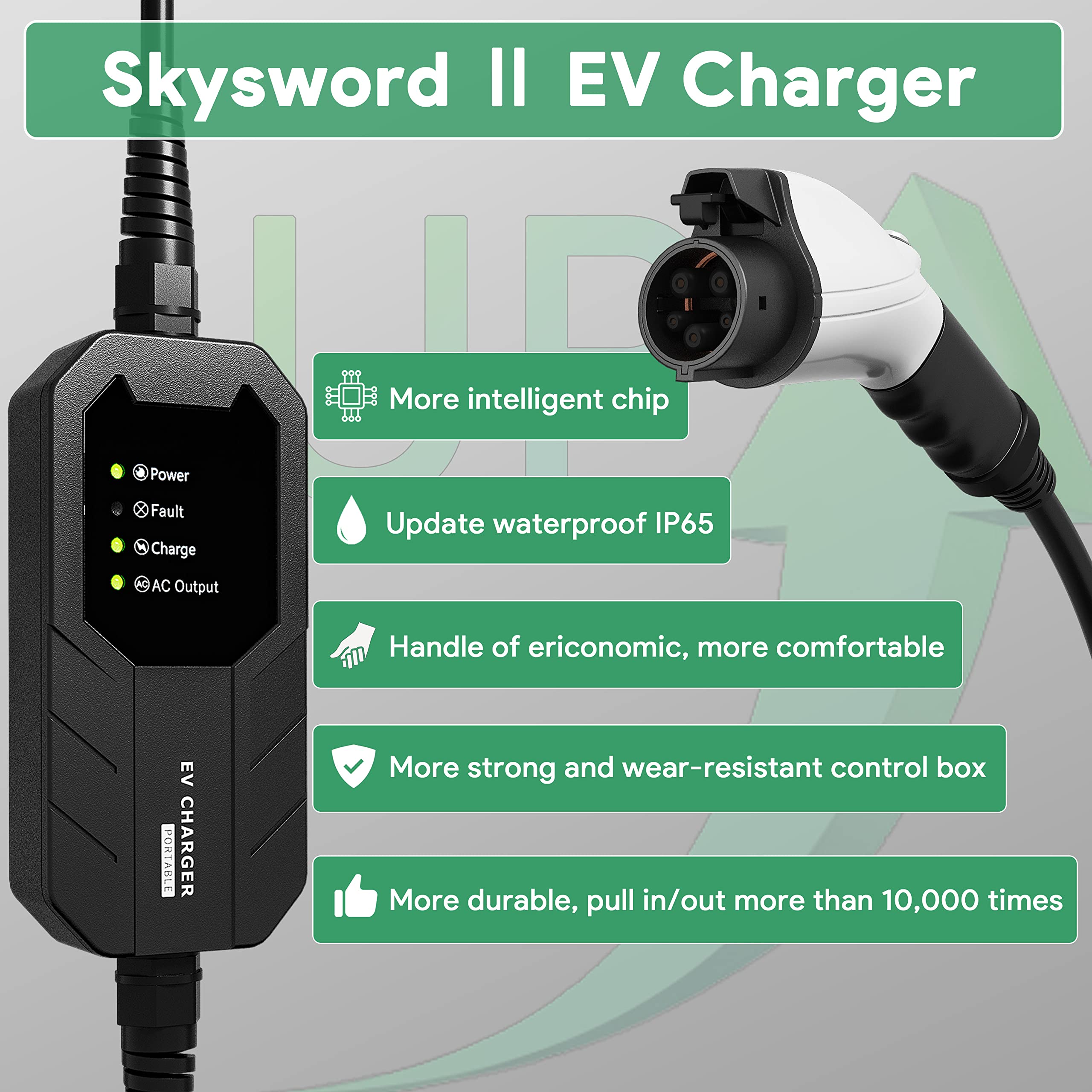 Megear Level 1-2 Ev Charger, 16A 25Ft Nema 6-20 Plug With Nema 5-15 Adapter Portable Electric Vehicle Charging Station