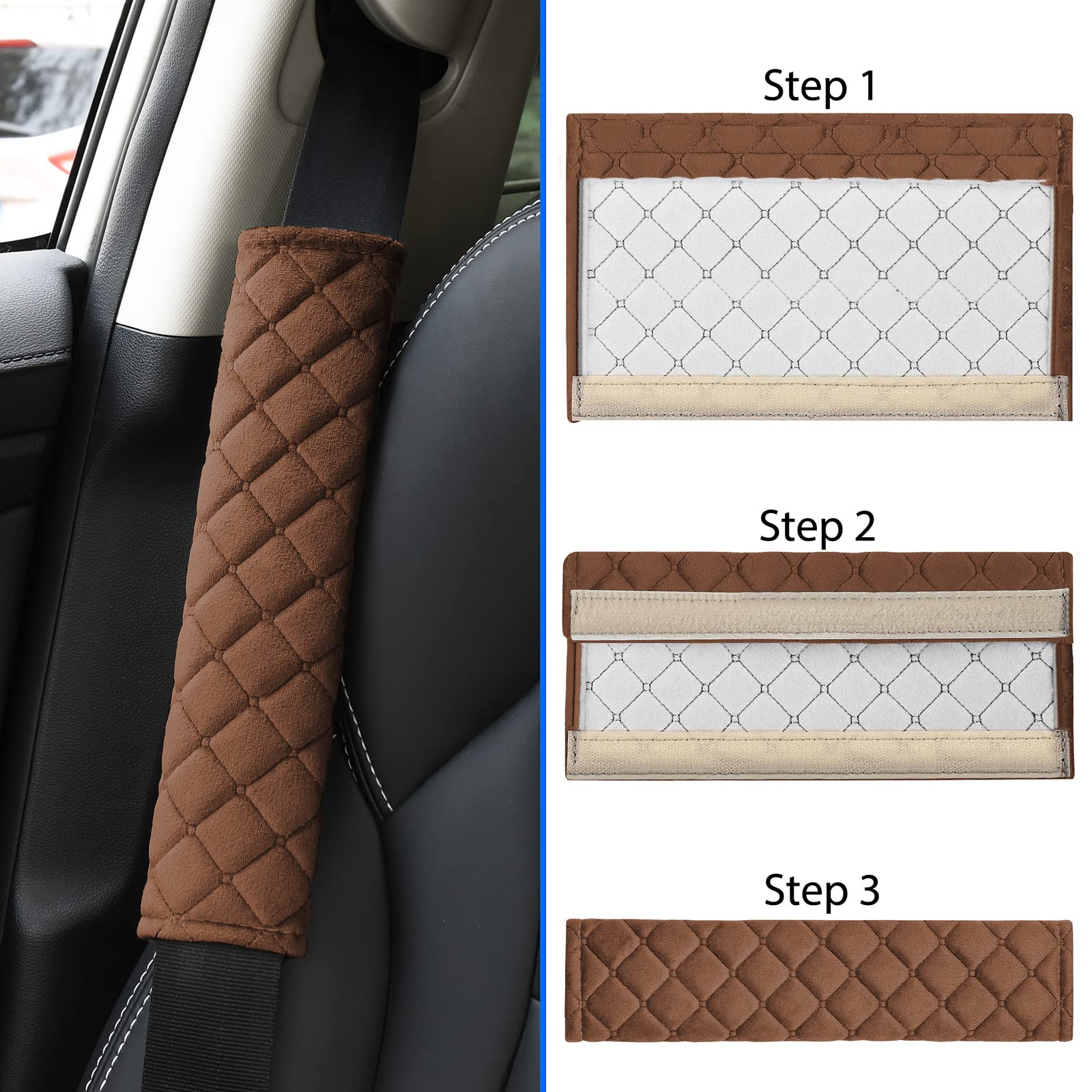 Mikafen 2Pack Car Seat Belt Pads Cover,Seat Belt Shoulder Strap Covers Harness Pad For Car/Bag,Soft Comfort Helps Protect You Neck And Shoulder From The Seat Belt Rubbing(Coffee)