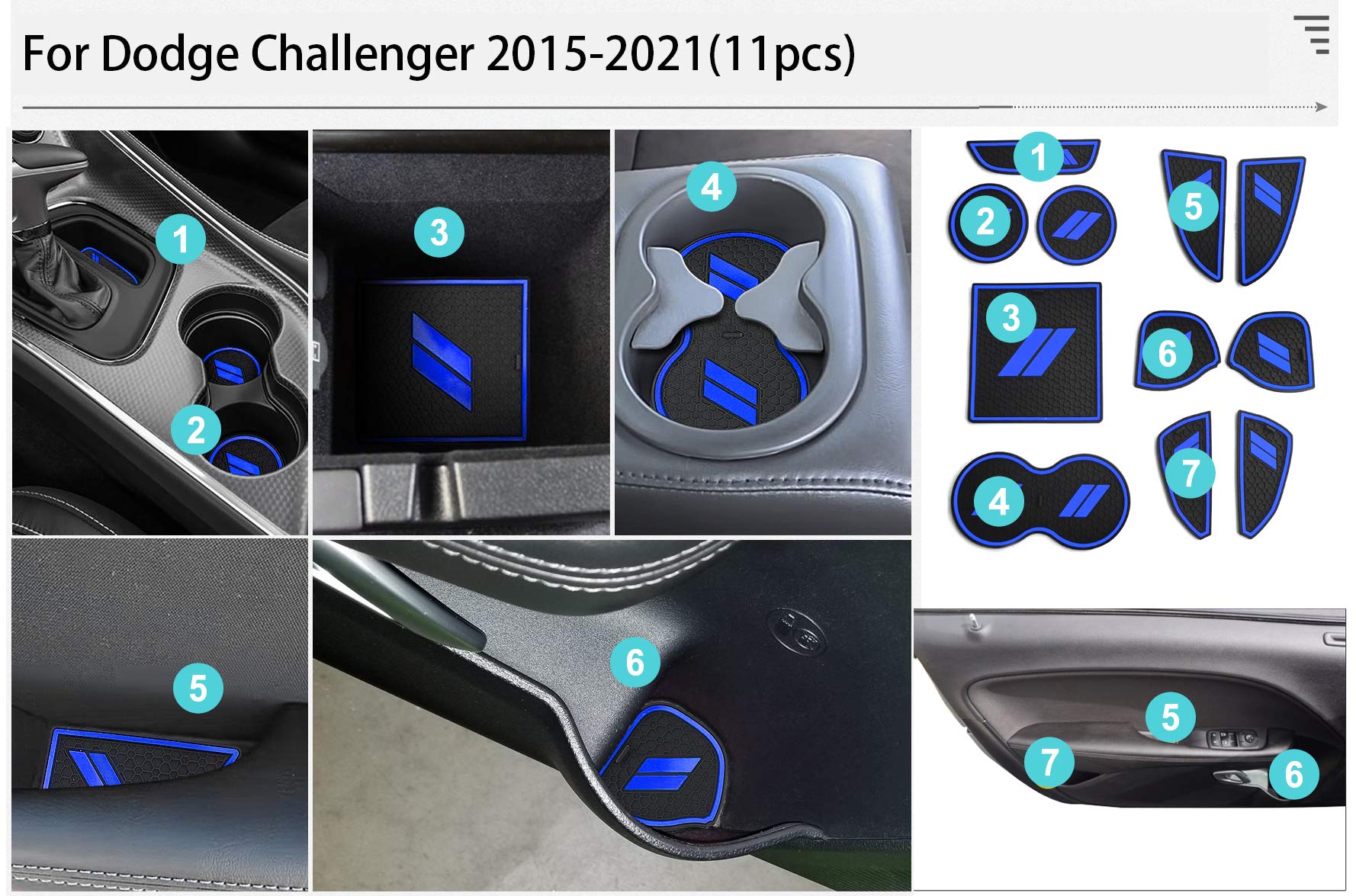 Auovo 11pcs Rubber Anti Dust Mat Set for 2015-2023 Challenger - Dark Blue Interior Accessories