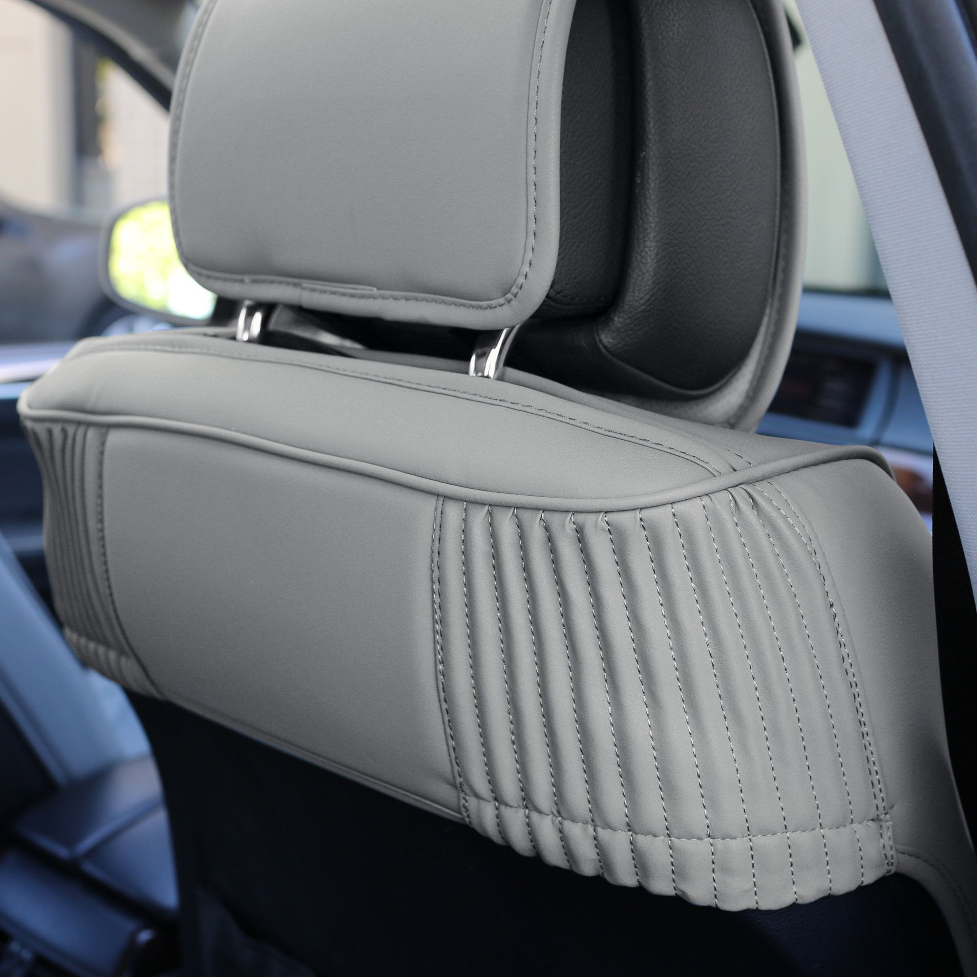 FH Group Car Seat Cover - Solid Gray Faux Leather, Rear Bench Set, Universal Fit for SUV, Sedan, Van - Model PU205013SOLIDGRAY