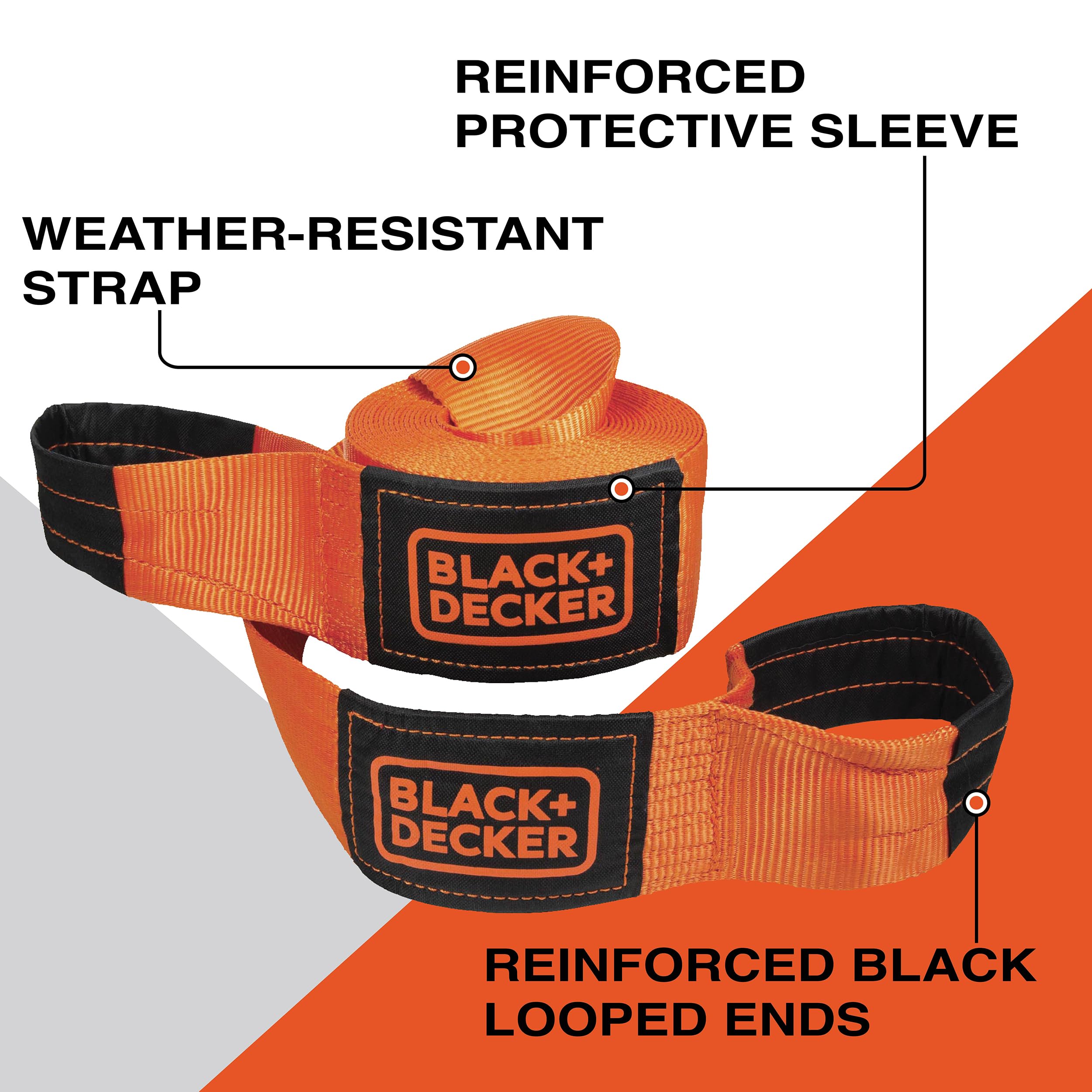 BLACK+DECKER BD1003 Black/Orange 4'' x 30' Recovery Strap - Heavy-Duty (20,000 lb Break Strength) for Emergency Off-Road 4x4 Tow