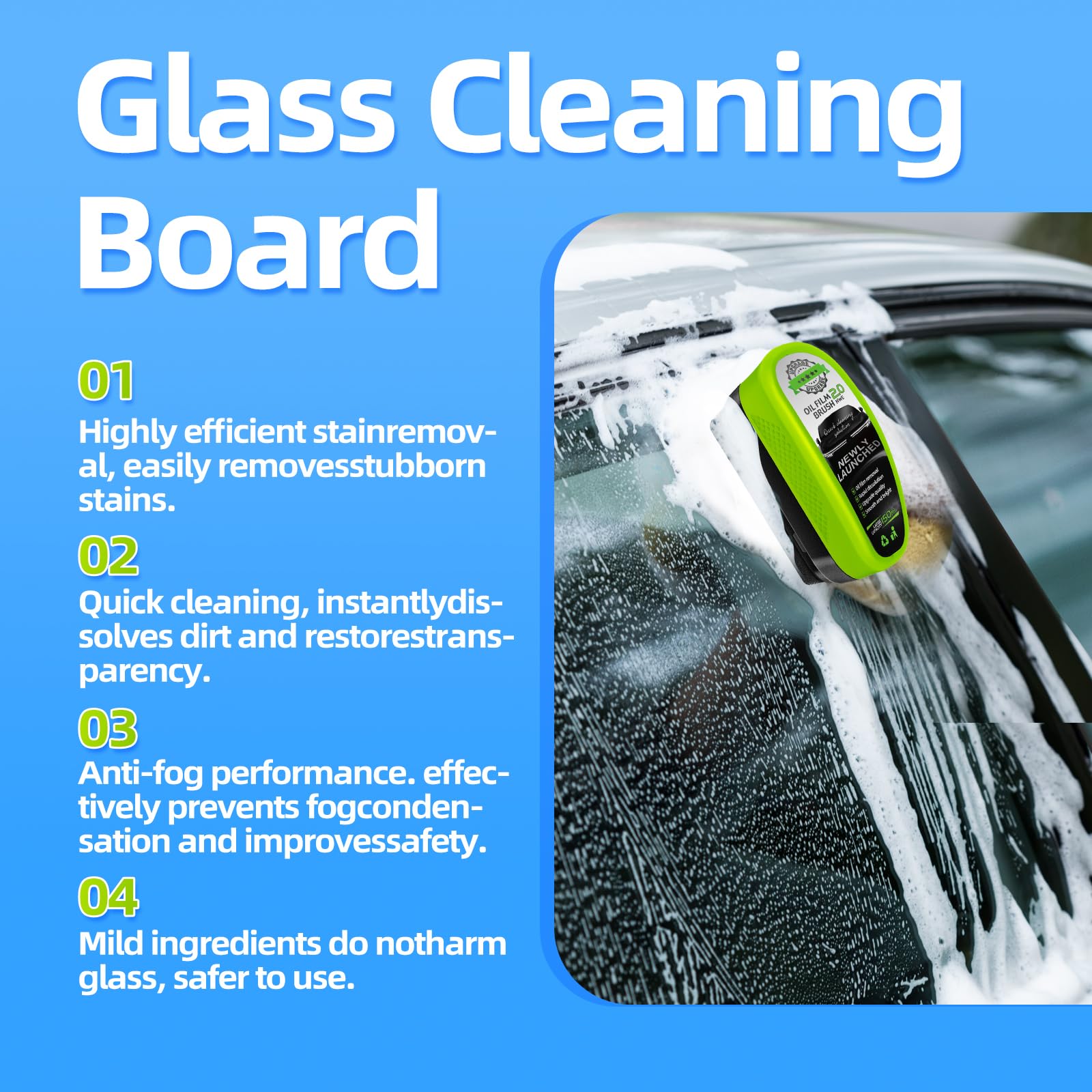 Einesin Automotive Oil Film Cleaning Brush, Green, Model 1-213, Reusable for Windshield, Prevents Rain and Fog