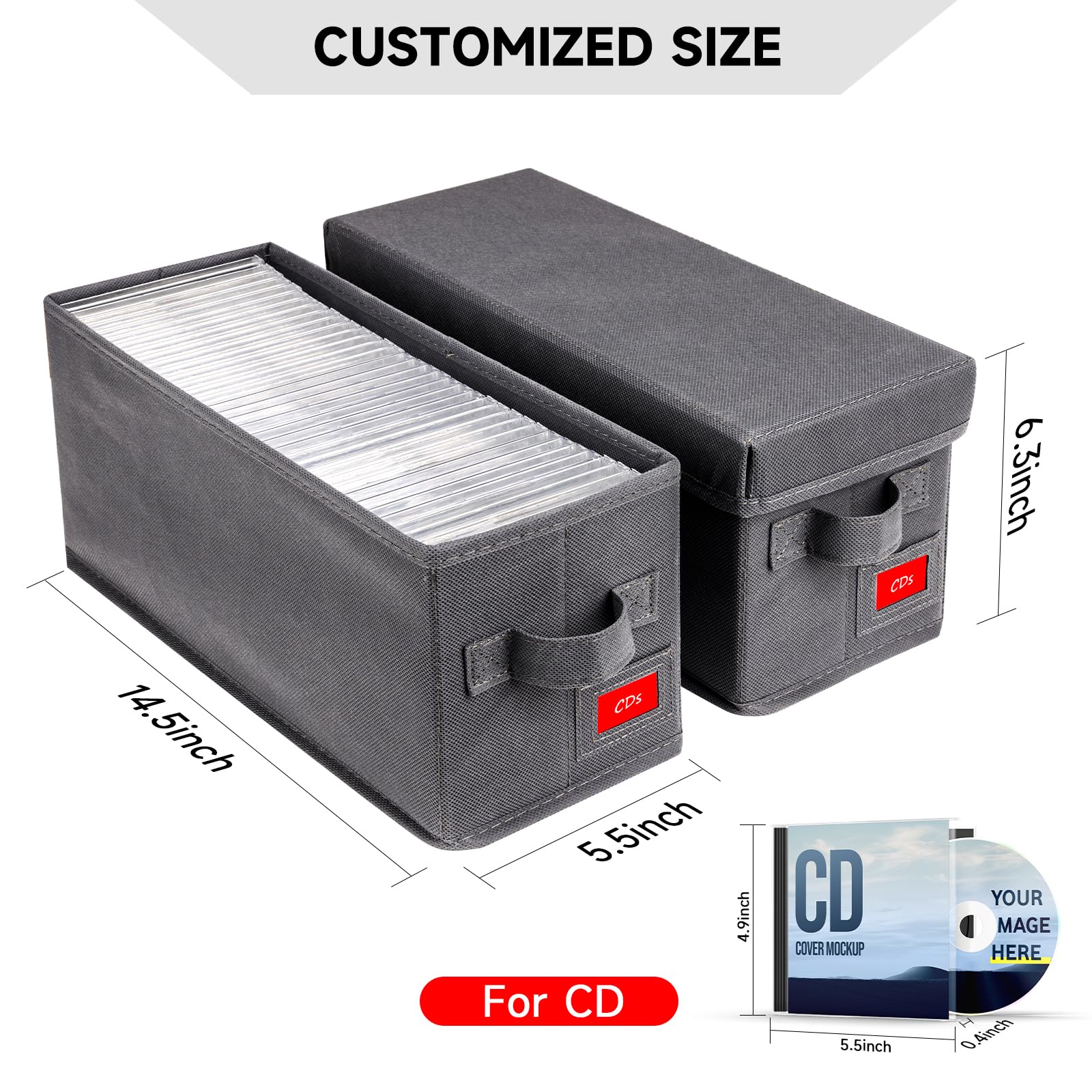 NUSWOR CD Storage Box - Stackable Organizer, Holds 70 Jewel Cases, 2-Pack, Grey, 14.37x5.5x6.3 Inches, Thickened Non