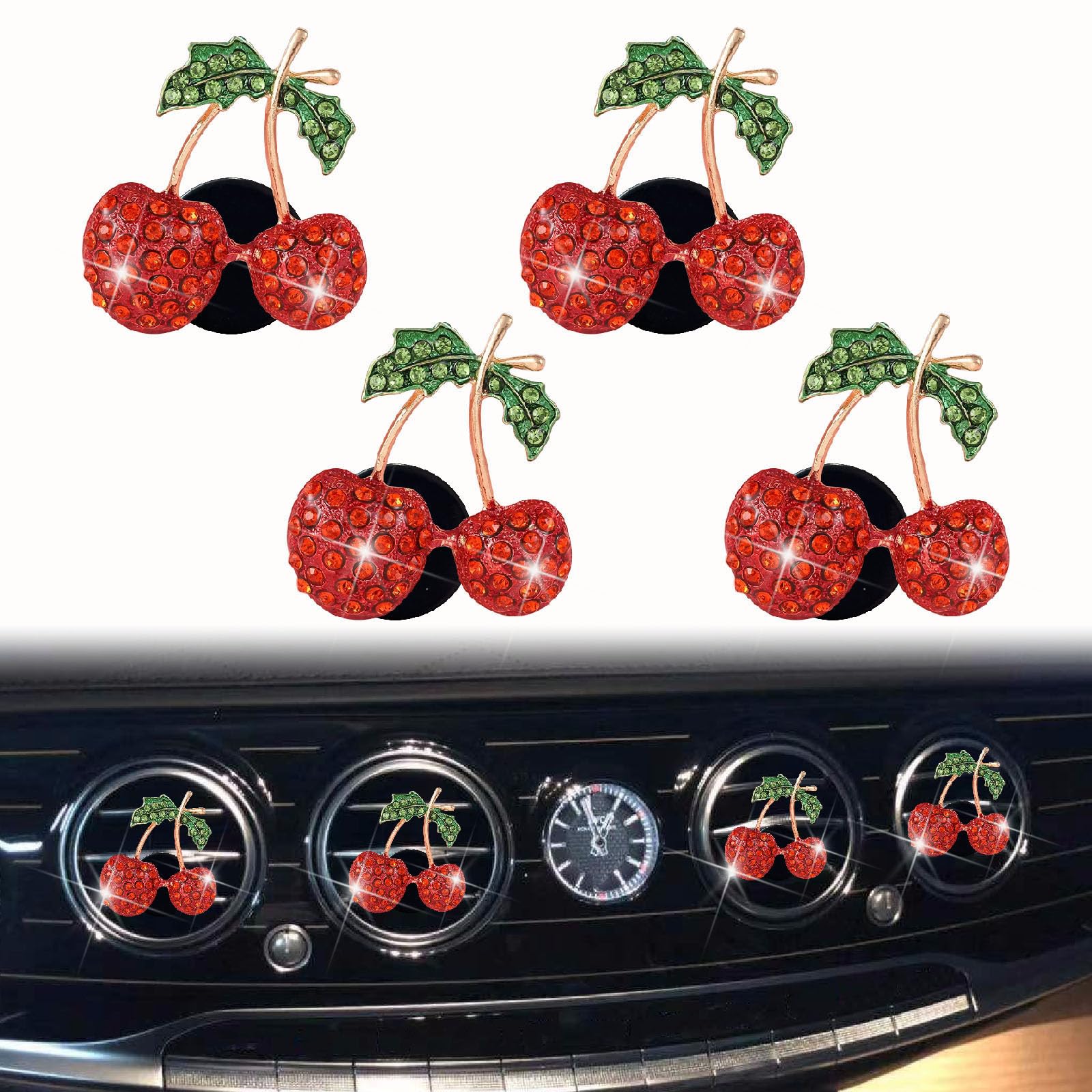 4 Pcs Cherry Decor Air Vent Clips Car Accessories,Stylish Fresheners Automotive Accessories for Women Interior Upgrade,Cherry Rh